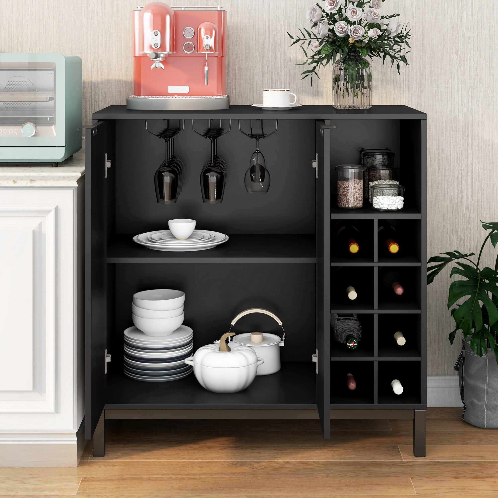 54-inch Wood Buffet with Wine Rack