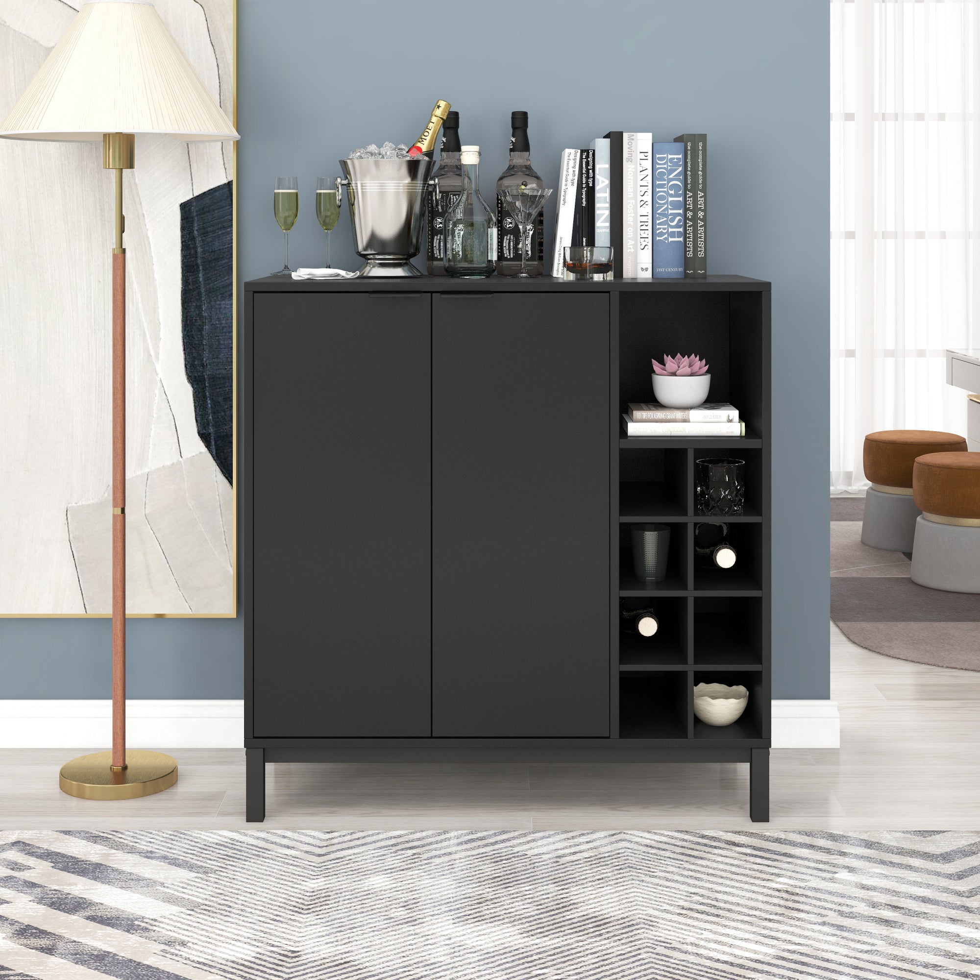 54-inch Wood Buffet with Wine Rack