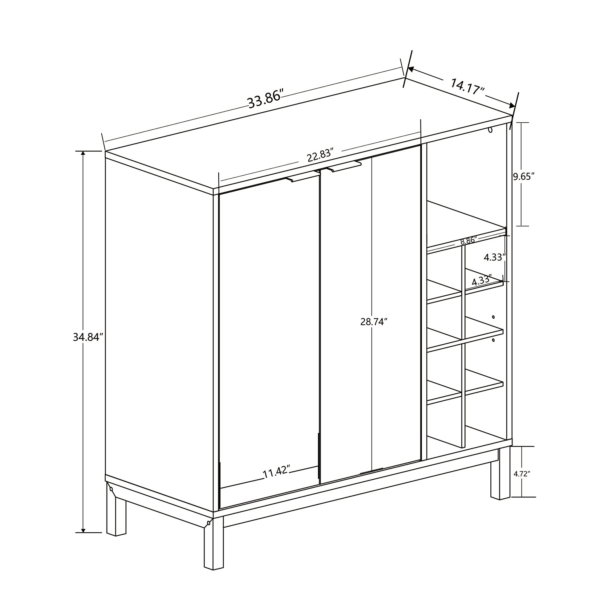 54-inch Wood Buffet with Wine Rack