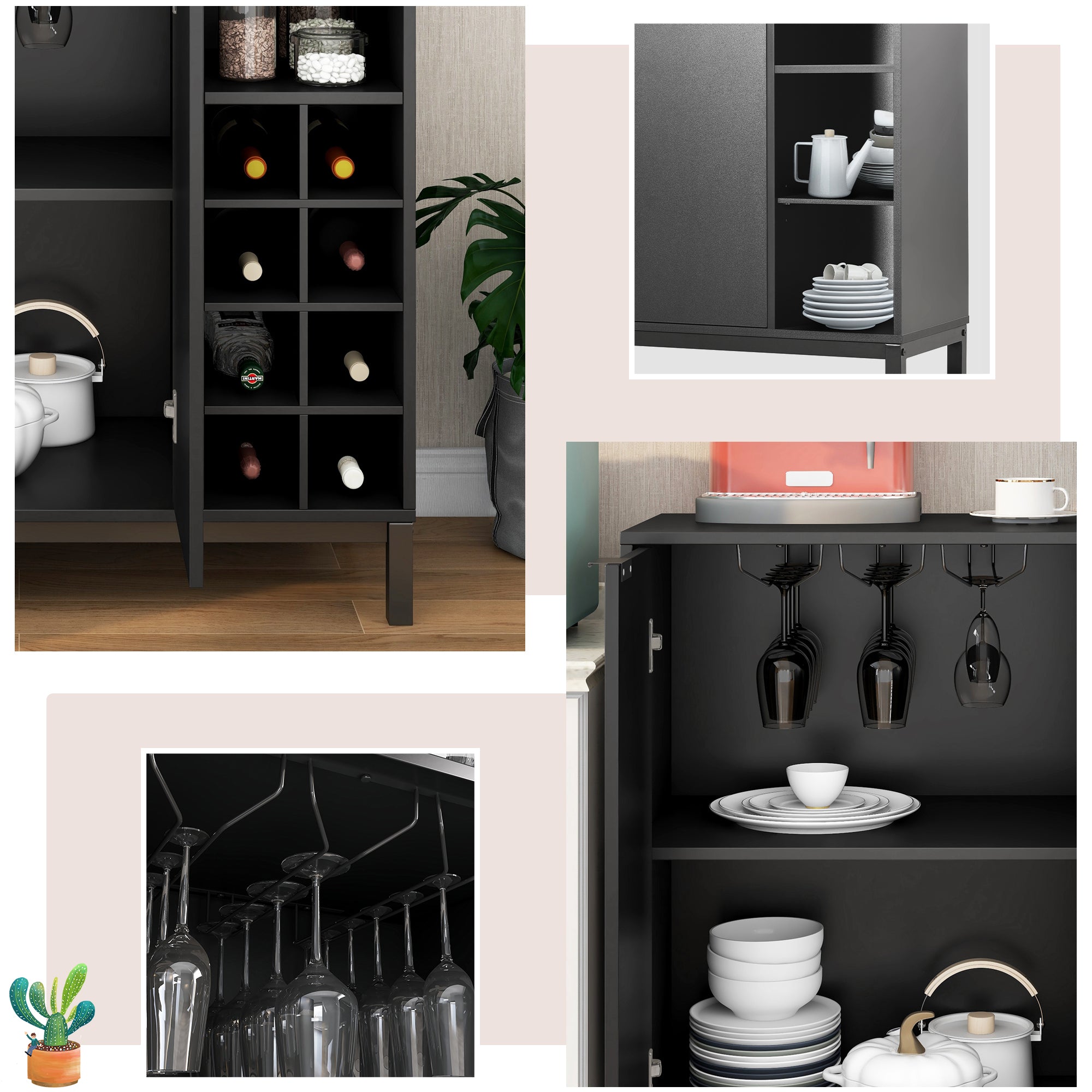 54-inch Wood Buffet with Wine Rack