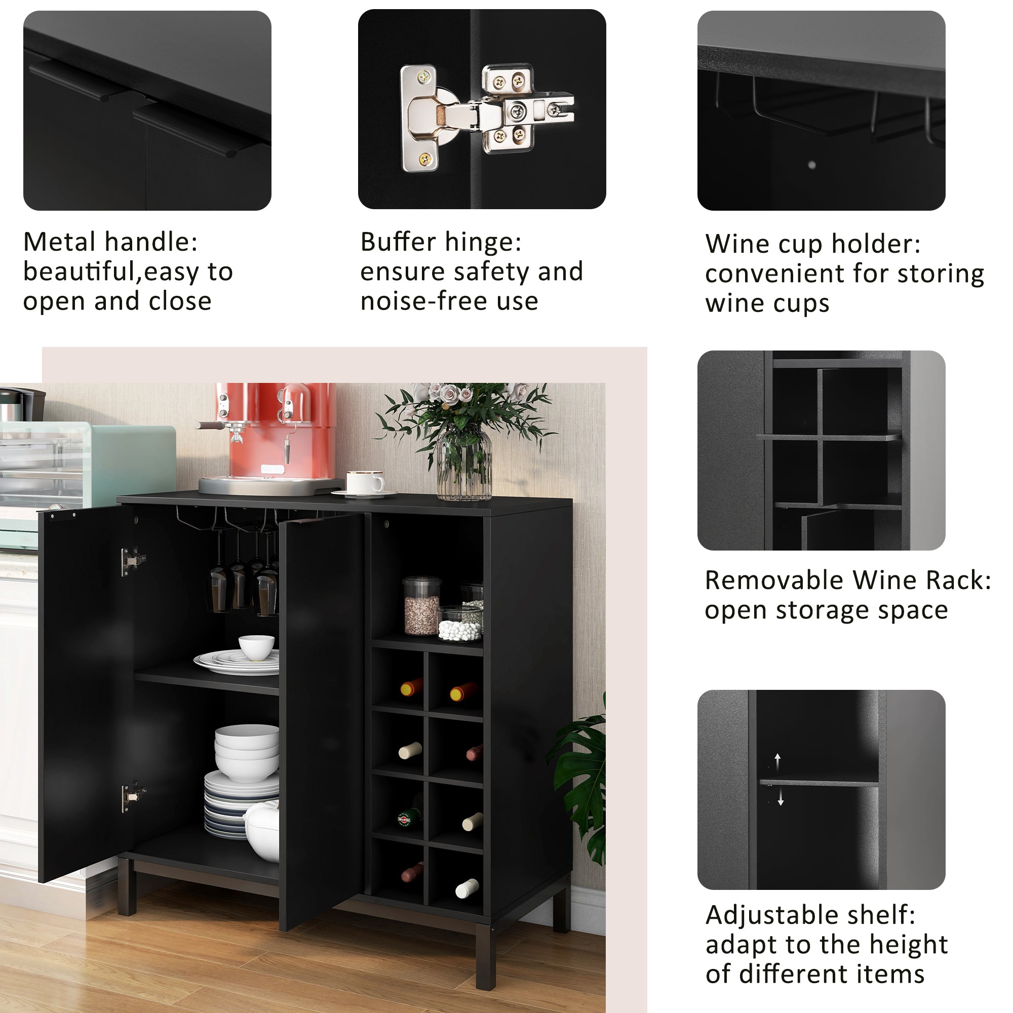 54-inch Wood Buffet with Wine Rack
