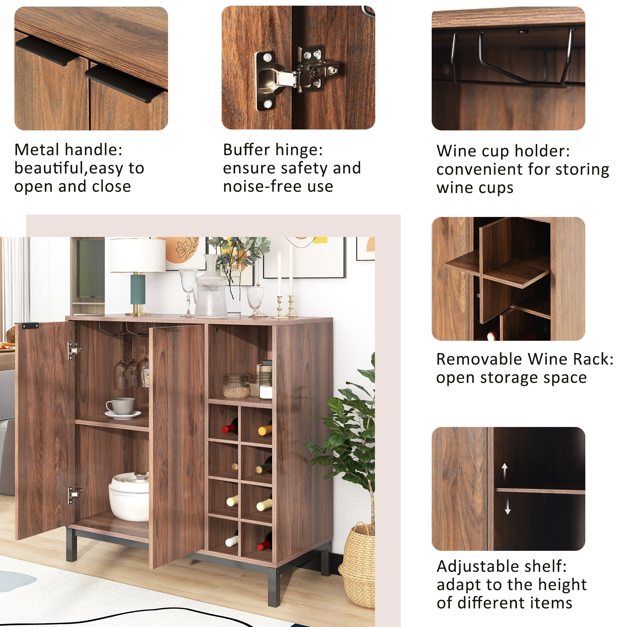 54-inch Wood Buffet with Wine Rack