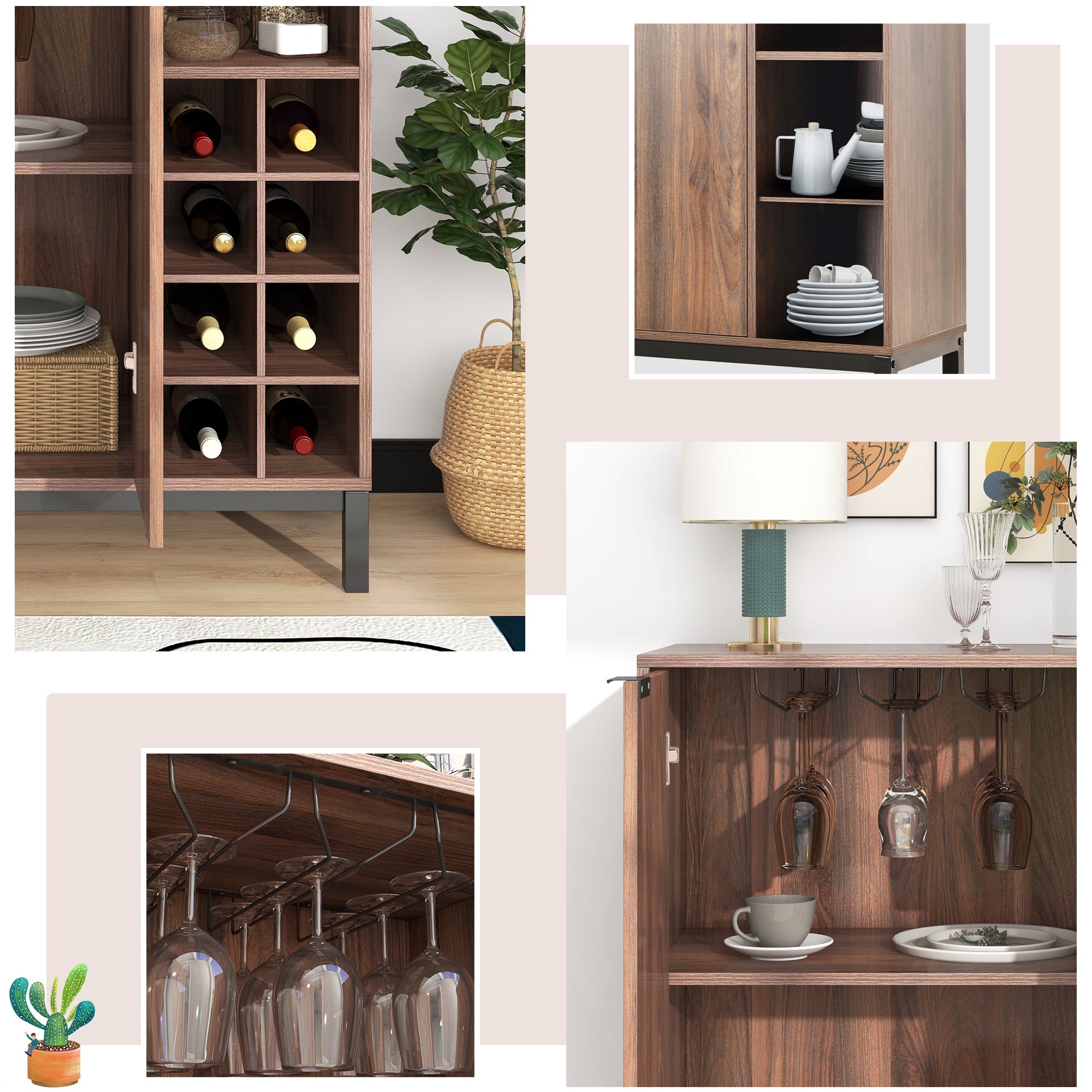 54-inch Wood Buffet with Wine Rack