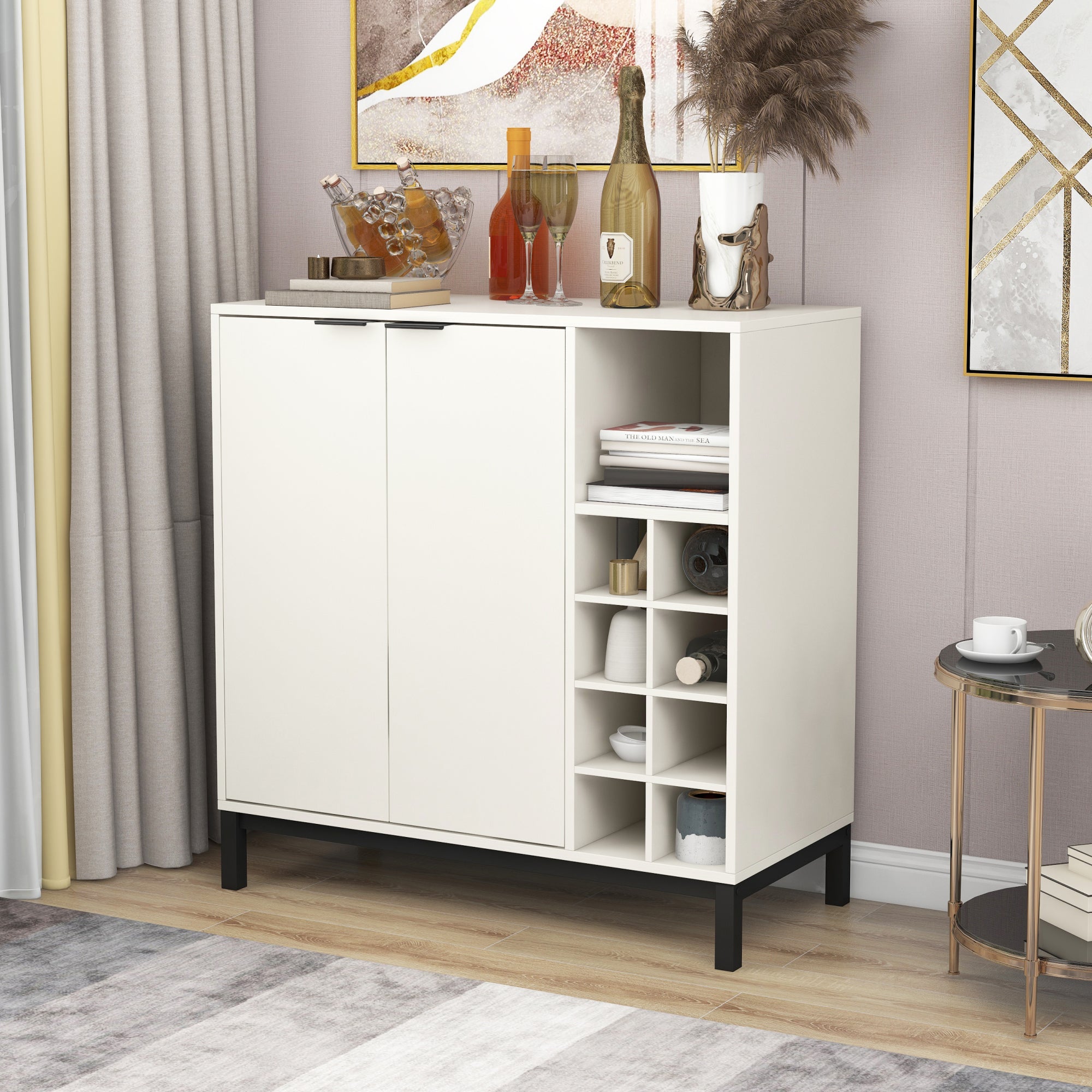 54-inch Wood Buffet with Wine Rack