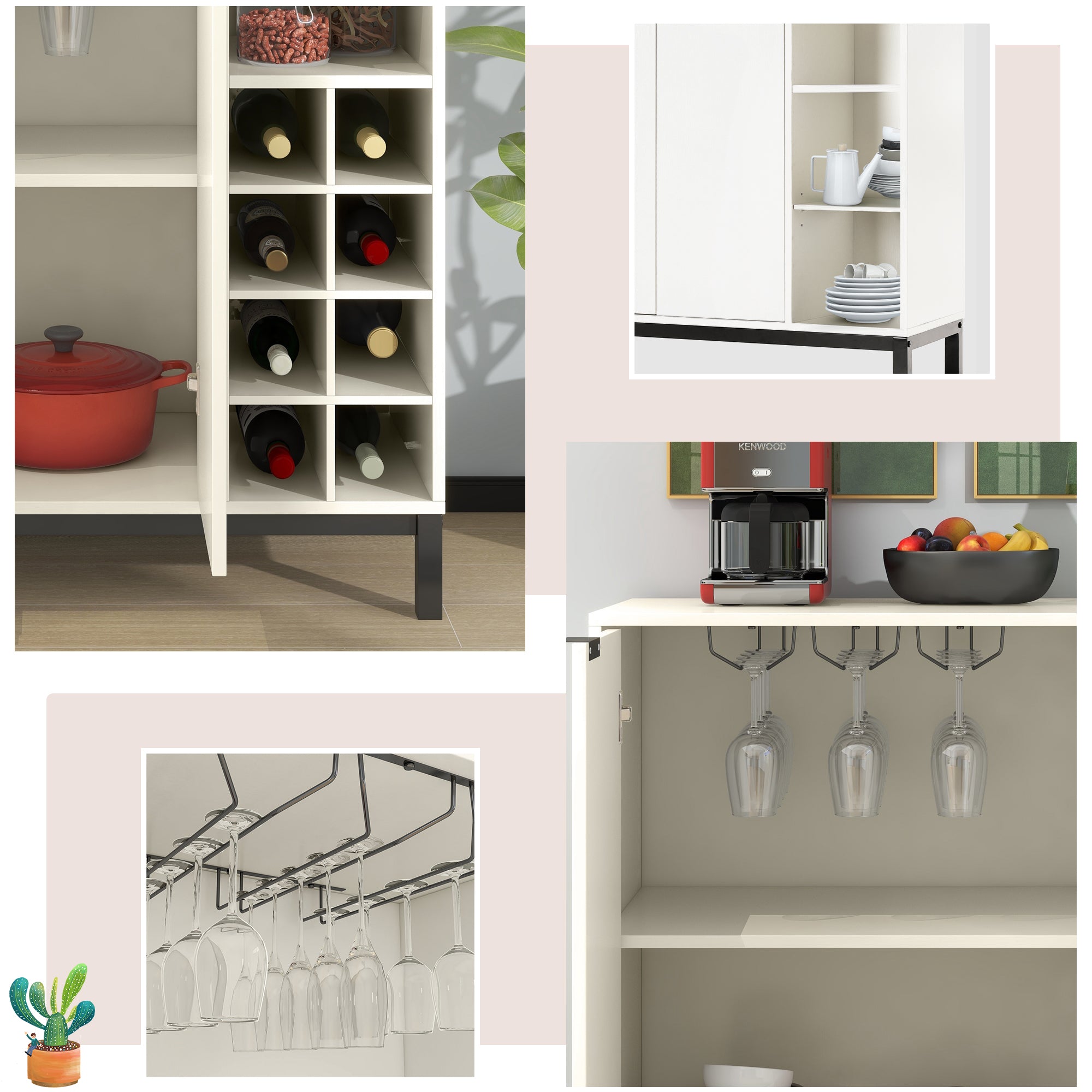 54-inch Wood Buffet with Wine Rack