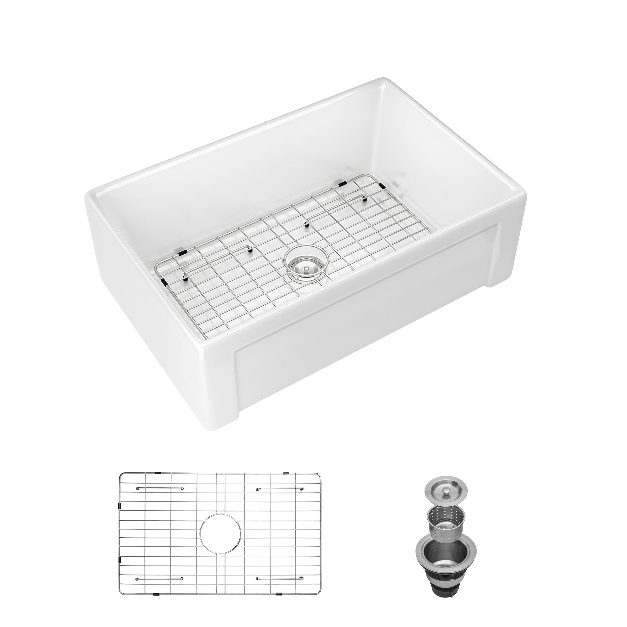 White Ceramic 30 in. Single Bowl Farmhouse Apron Kitchen Sink with Bottom Grid