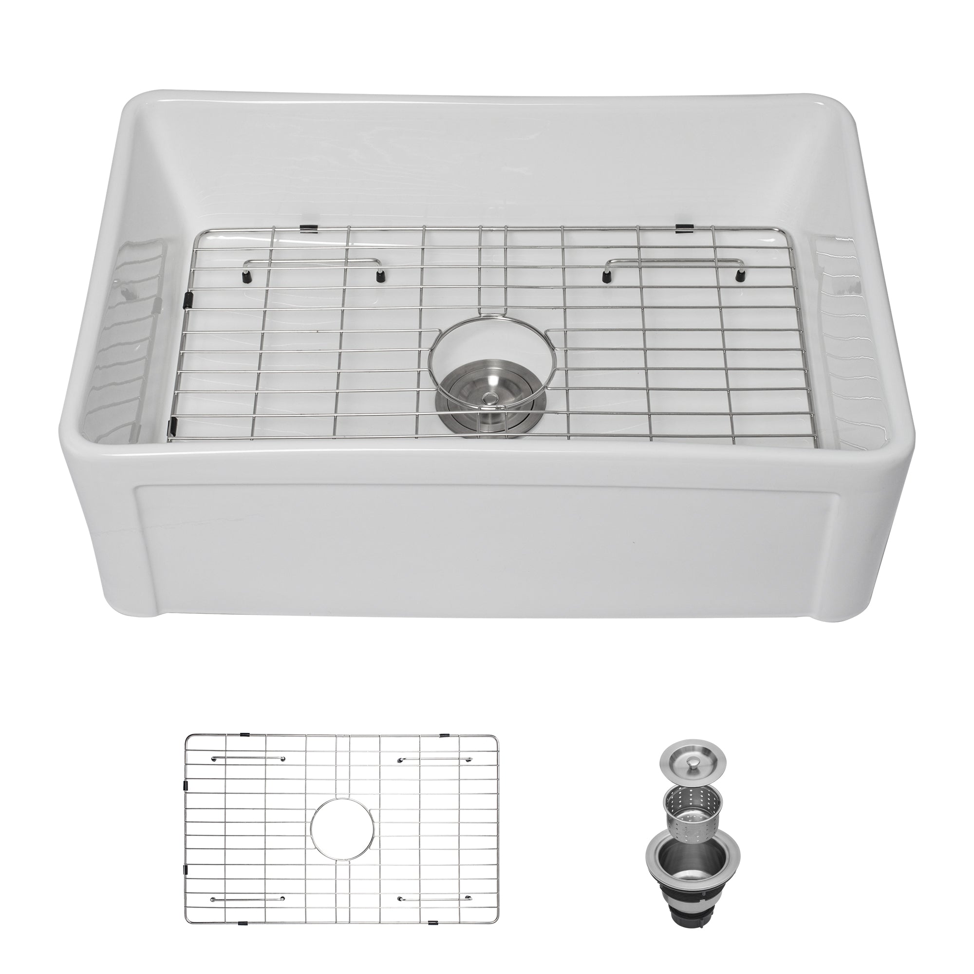 White Ceramic 30 in. Single Bowl Farmhouse Apron Kitchen Sink with Bottom Grid