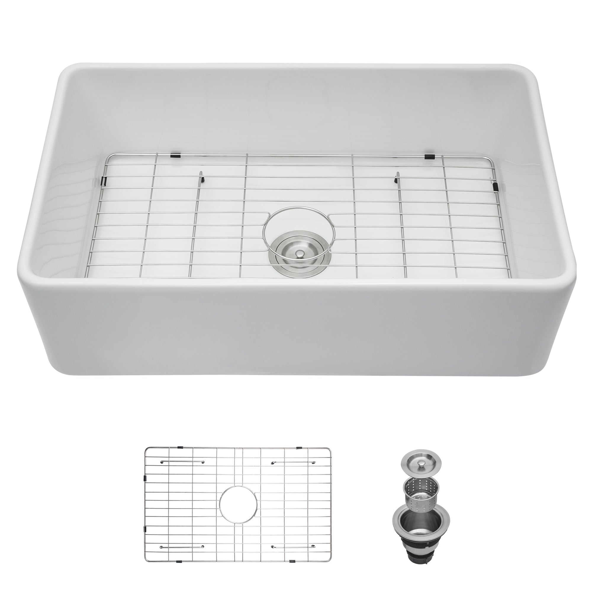 White Ceramic 33 in. Single Bowl Farmhouse Apron Kitchen Sink with Bottom Grid