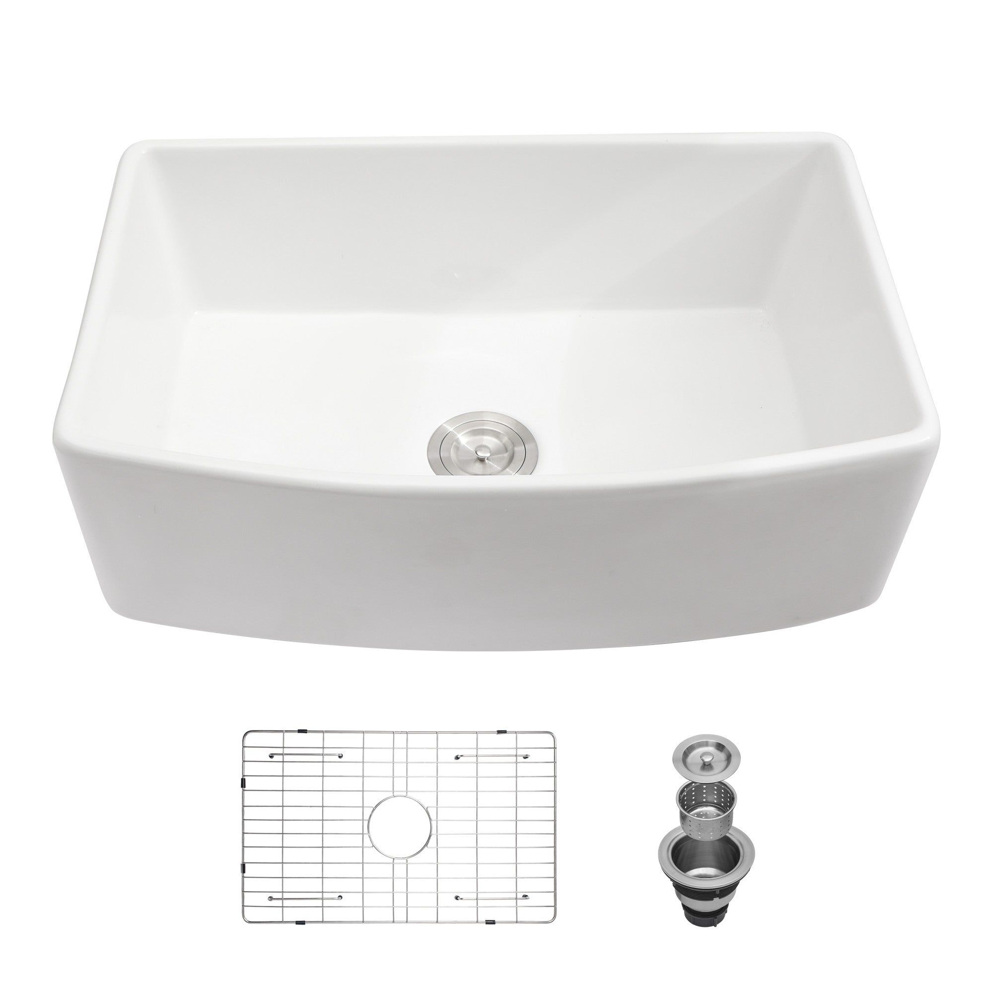 White Ceramic 30 in. Single Bowl Farmhouse Apron Kitchen Sink with Basket Strainer