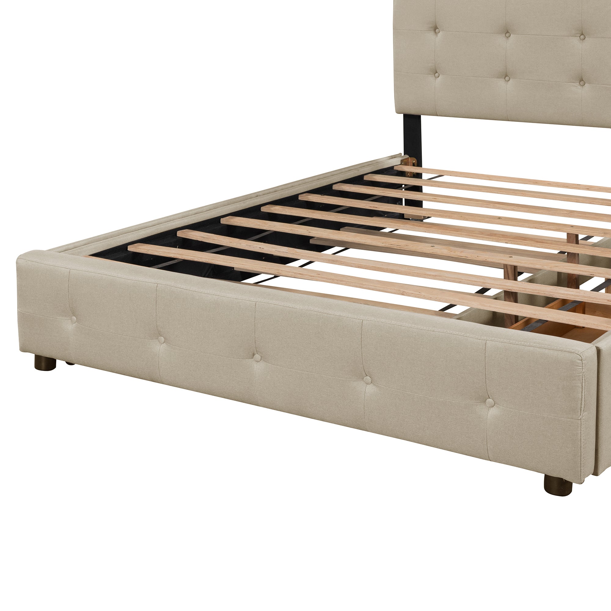Queen Wood Frame Platform Bed with Drawers and Twin XL Trundle