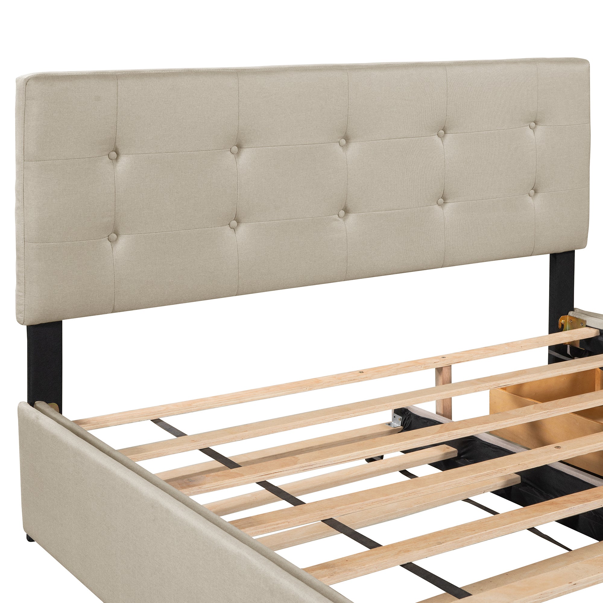 Queen Wood Frame Platform Bed with Drawers and Twin XL Trundle