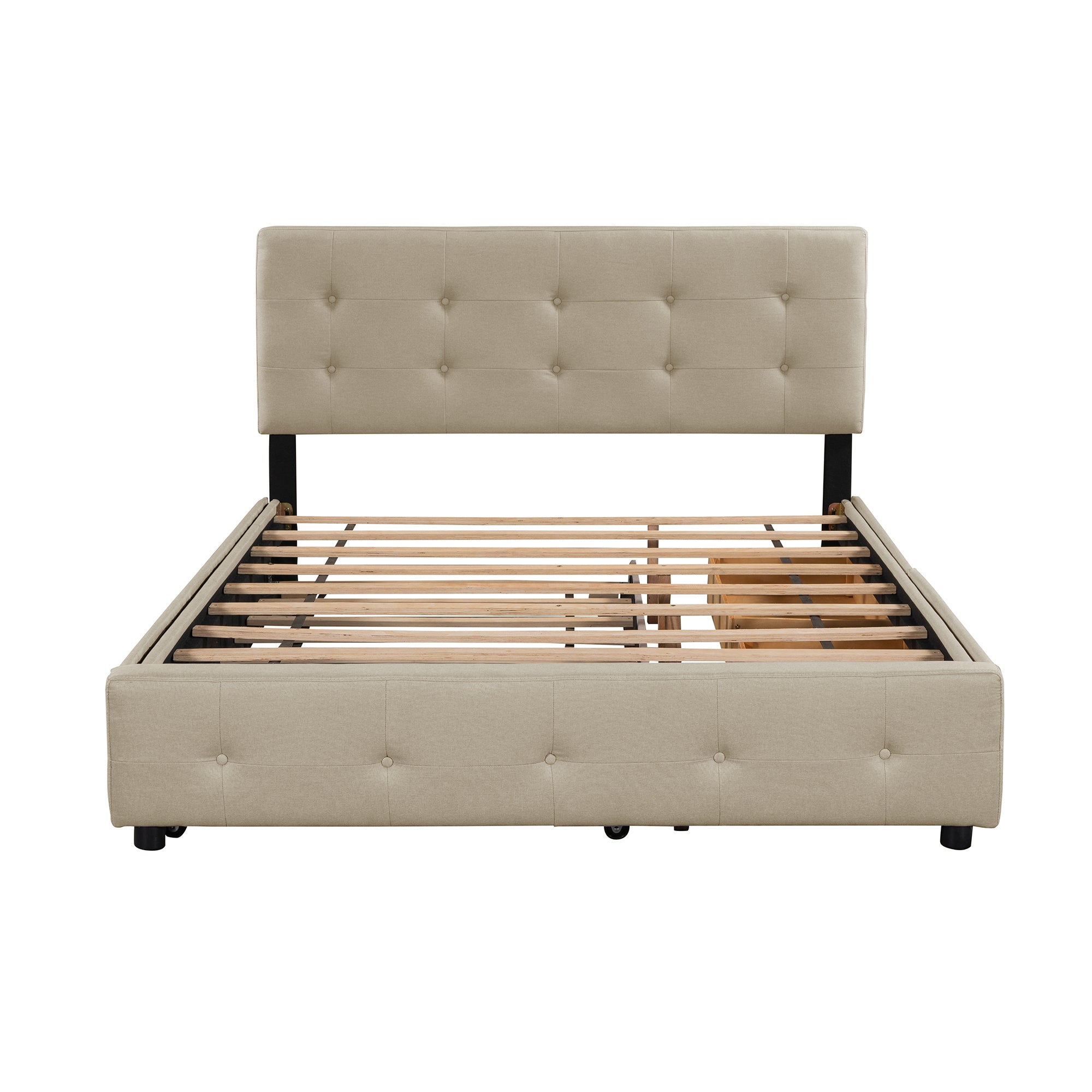 Queen Wood Frame Platform Bed with Drawers and Twin XL Trundle