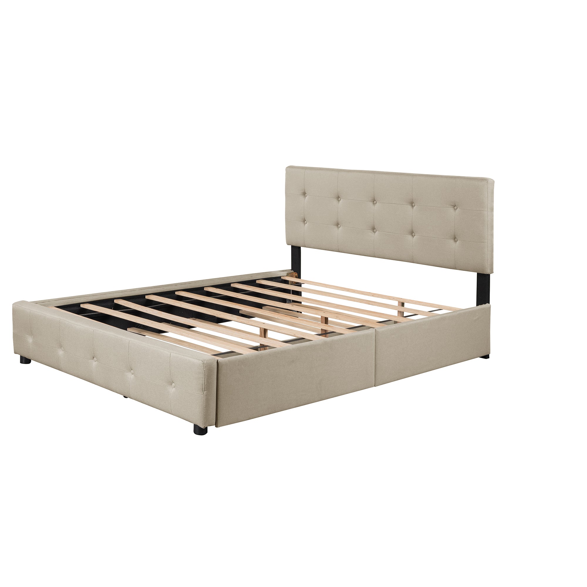 Queen Wood Frame Platform Bed with Drawers and Twin XL Trundle