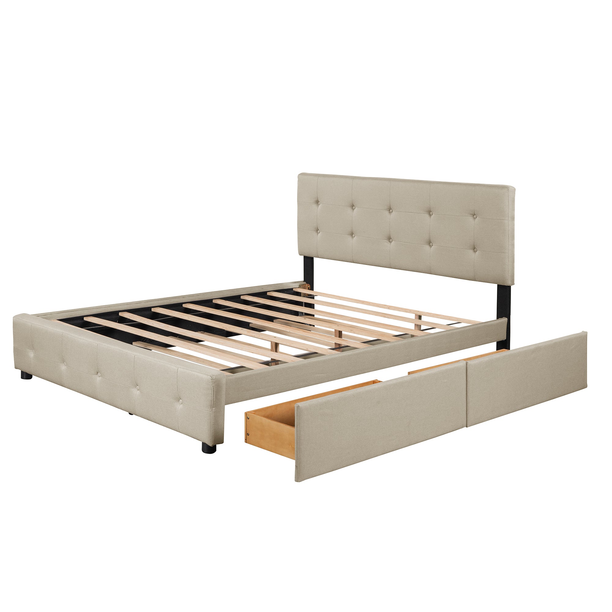 Queen Wood Frame Platform Bed with Drawers and Twin XL Trundle