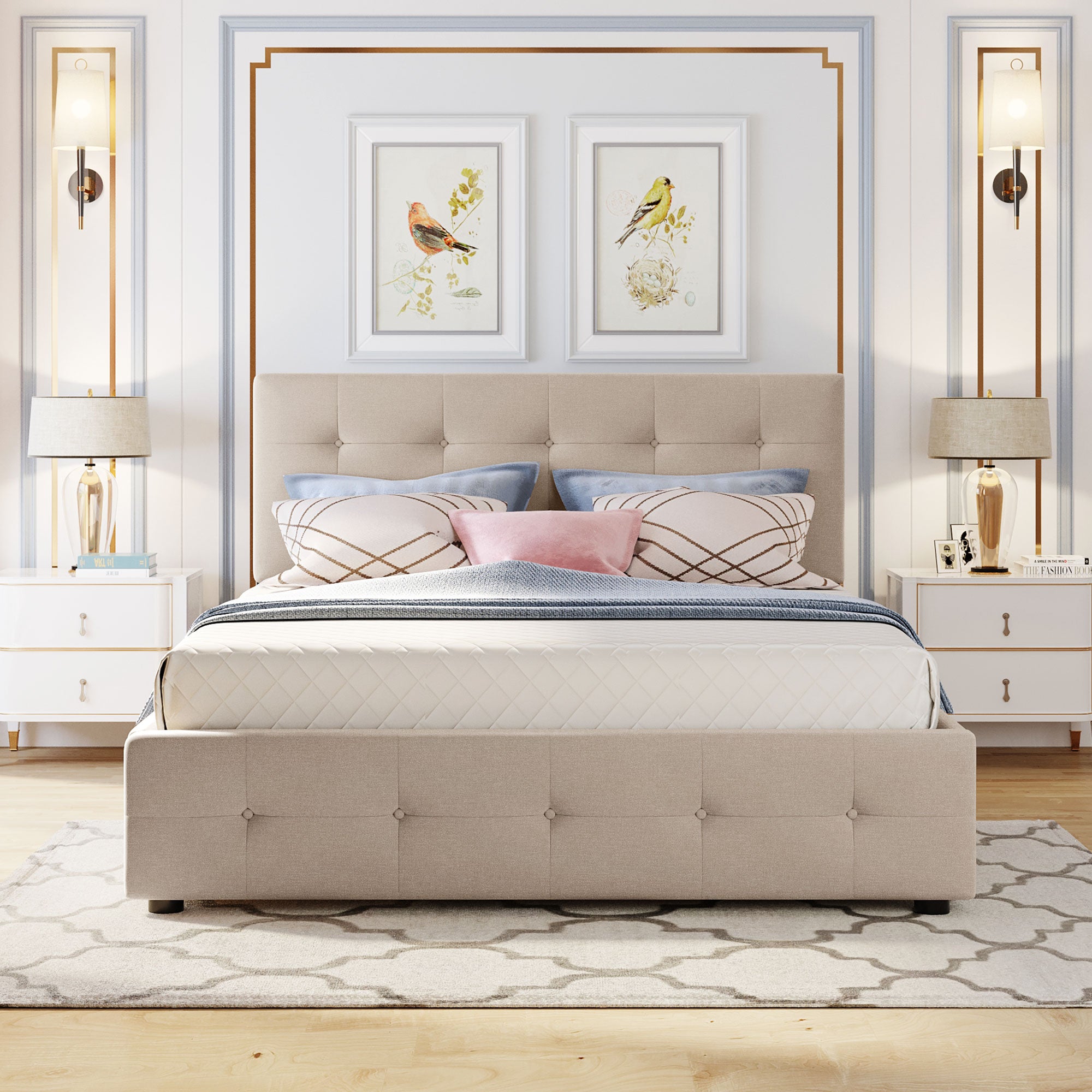 Queen Wood Frame Platform Bed with Drawers and Twin XL Trundle