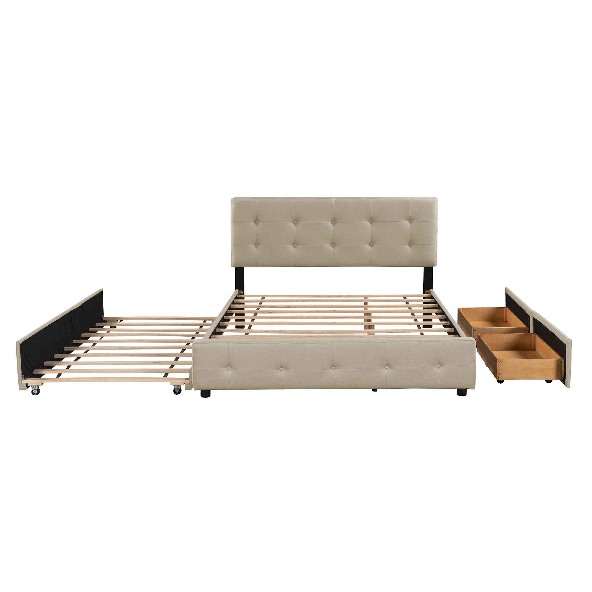 Queen Wood Frame Platform Bed with Drawers and Twin XL Trundle
