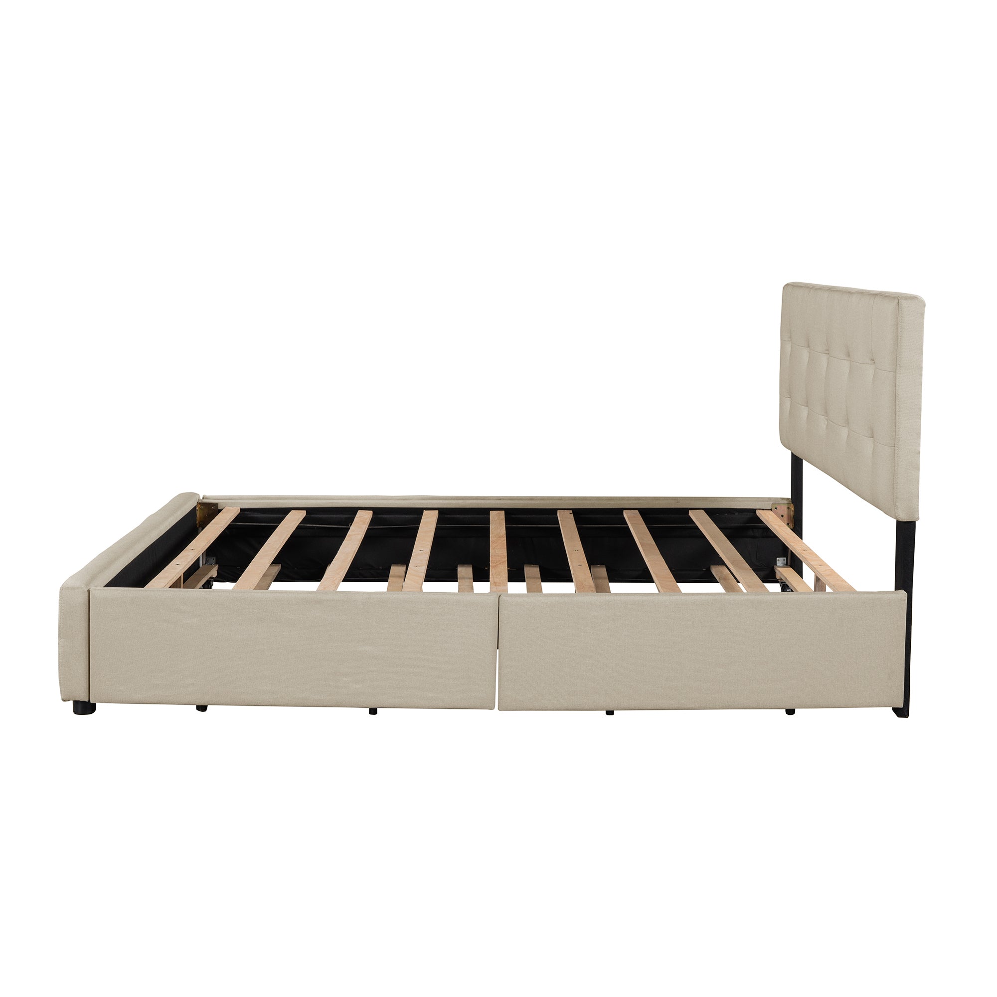 Queen Wood Frame Platform Bed with Drawers and Twin XL Trundle