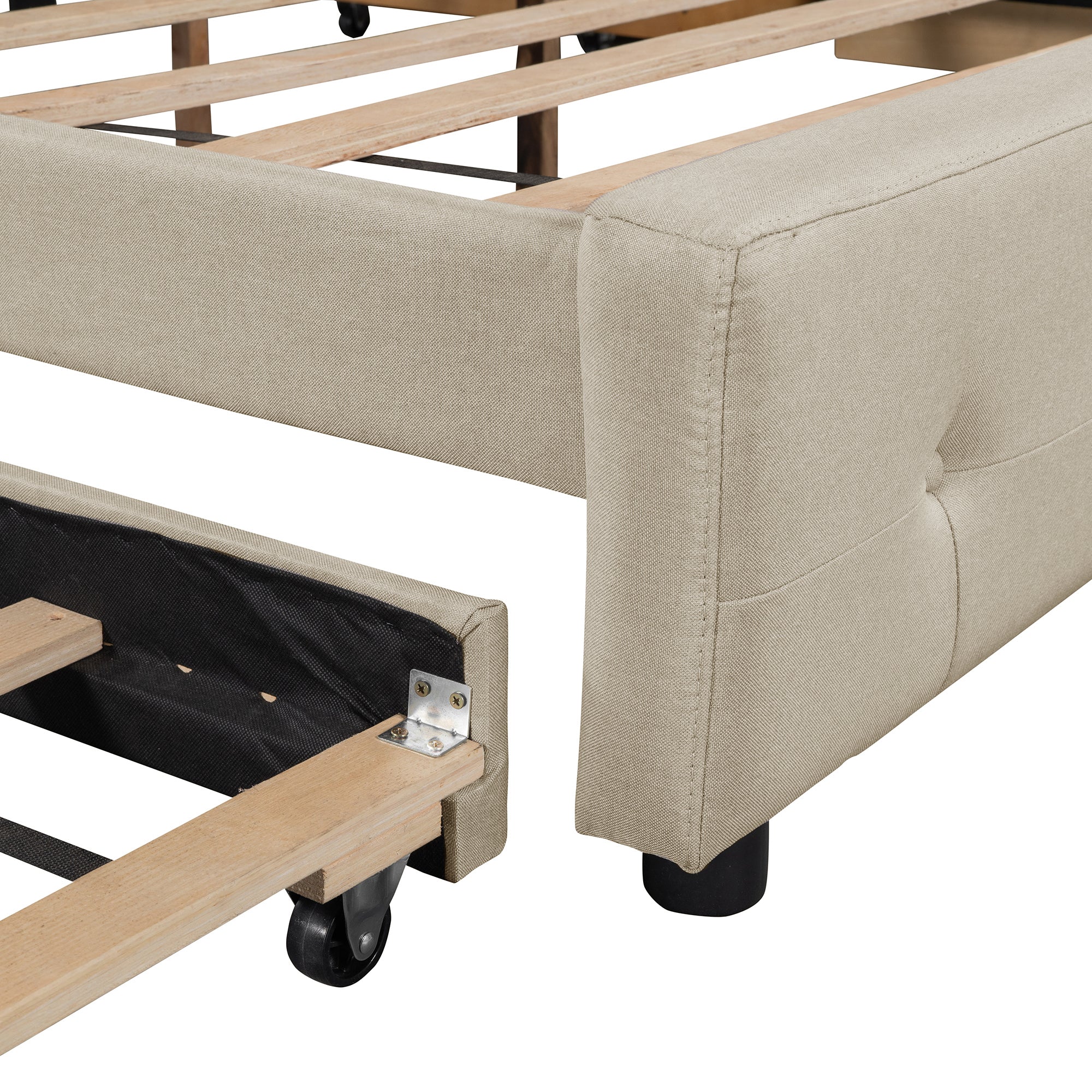 Queen Wood Frame Platform Bed with Drawers and Twin XL Trundle