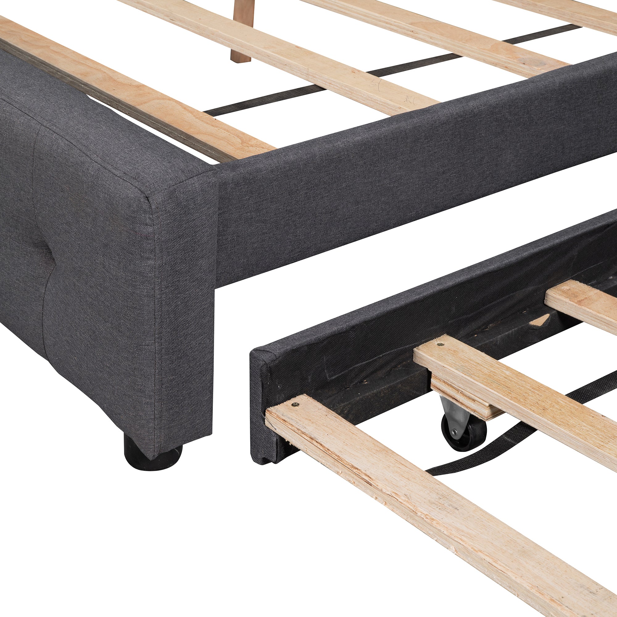 Queen Wood Frame Platform Bed with Drawers and Twin XL Trundle