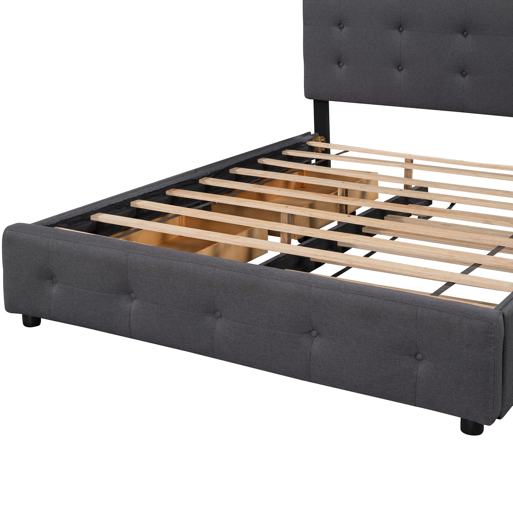 Queen Wood Frame Platform Bed with Drawers and Twin XL Trundle