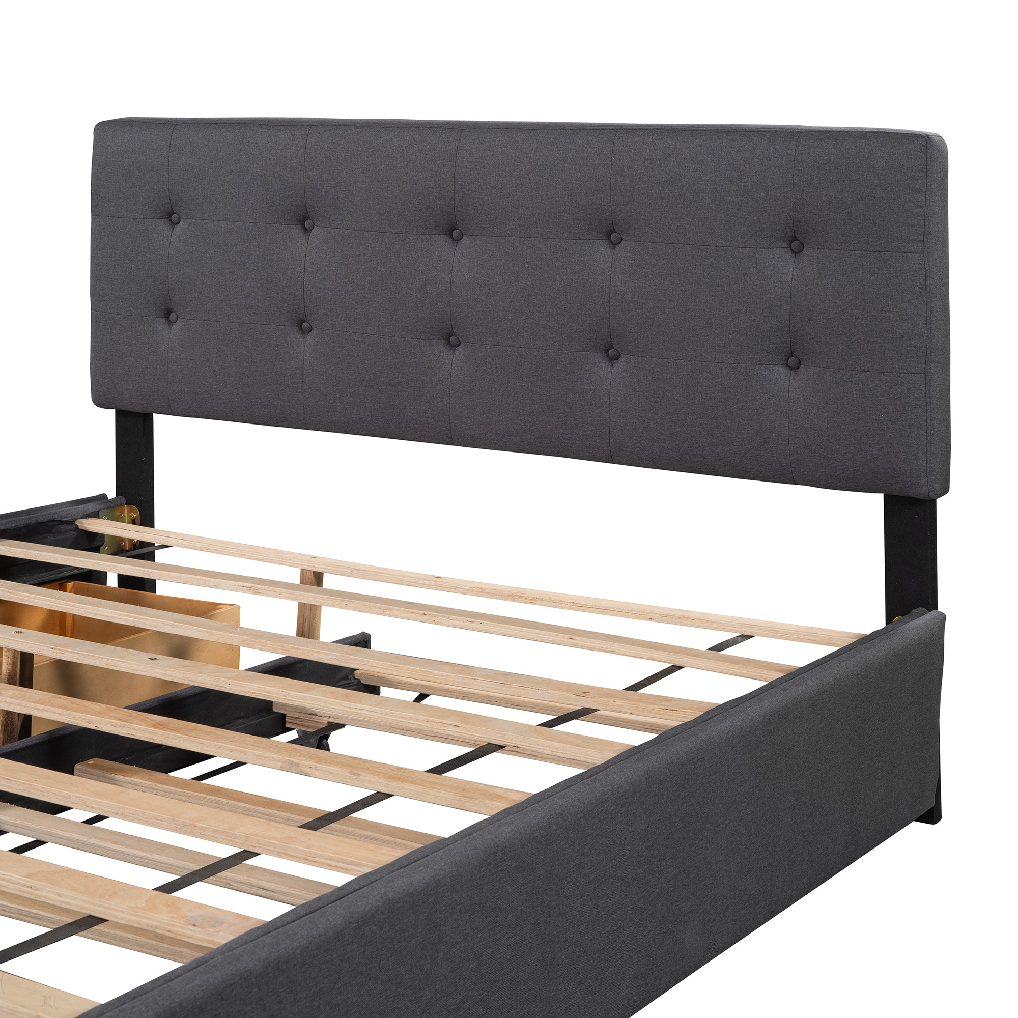 Queen Wood Frame Platform Bed with Drawers and Twin XL Trundle