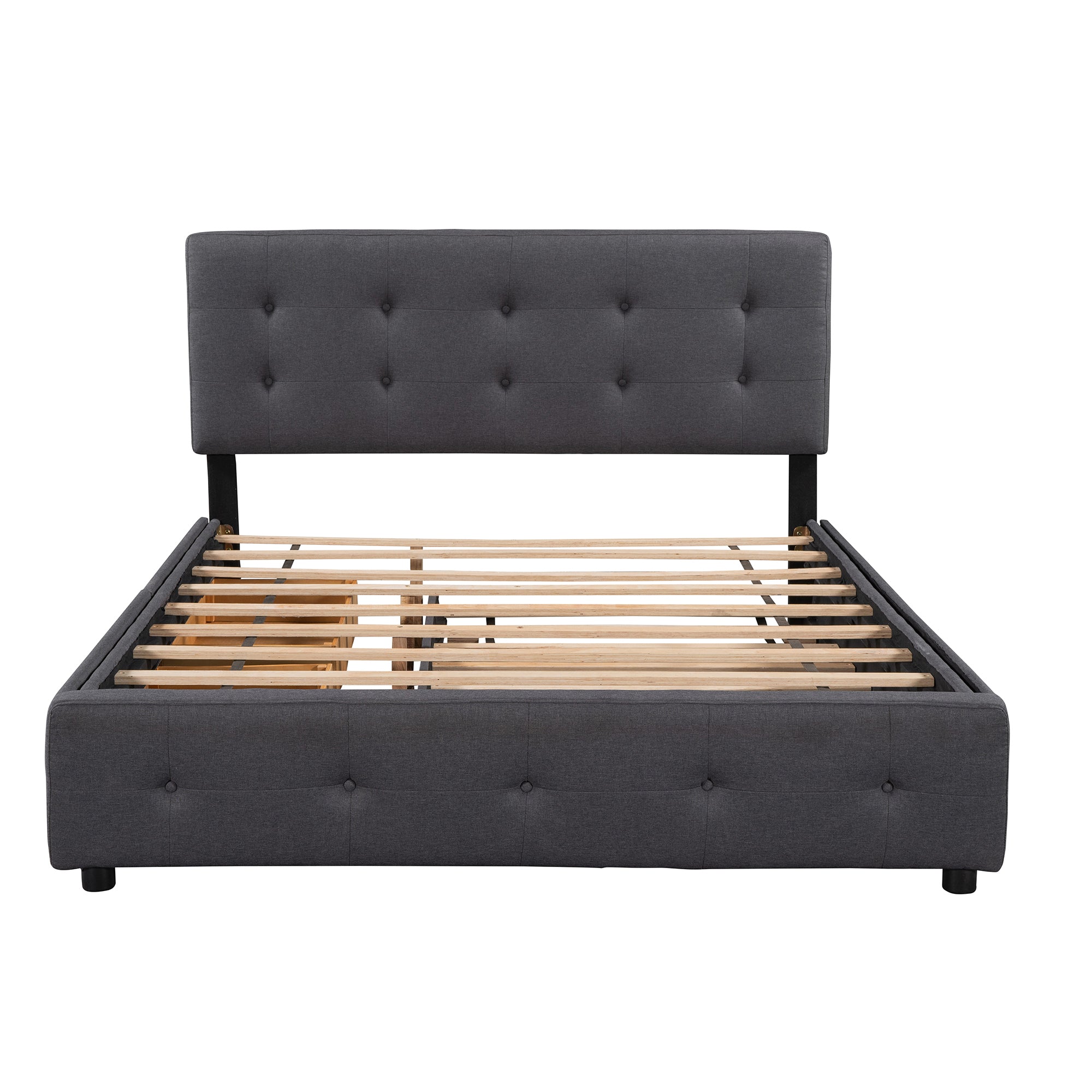 Queen Wood Frame Platform Bed with Drawers and Twin XL Trundle