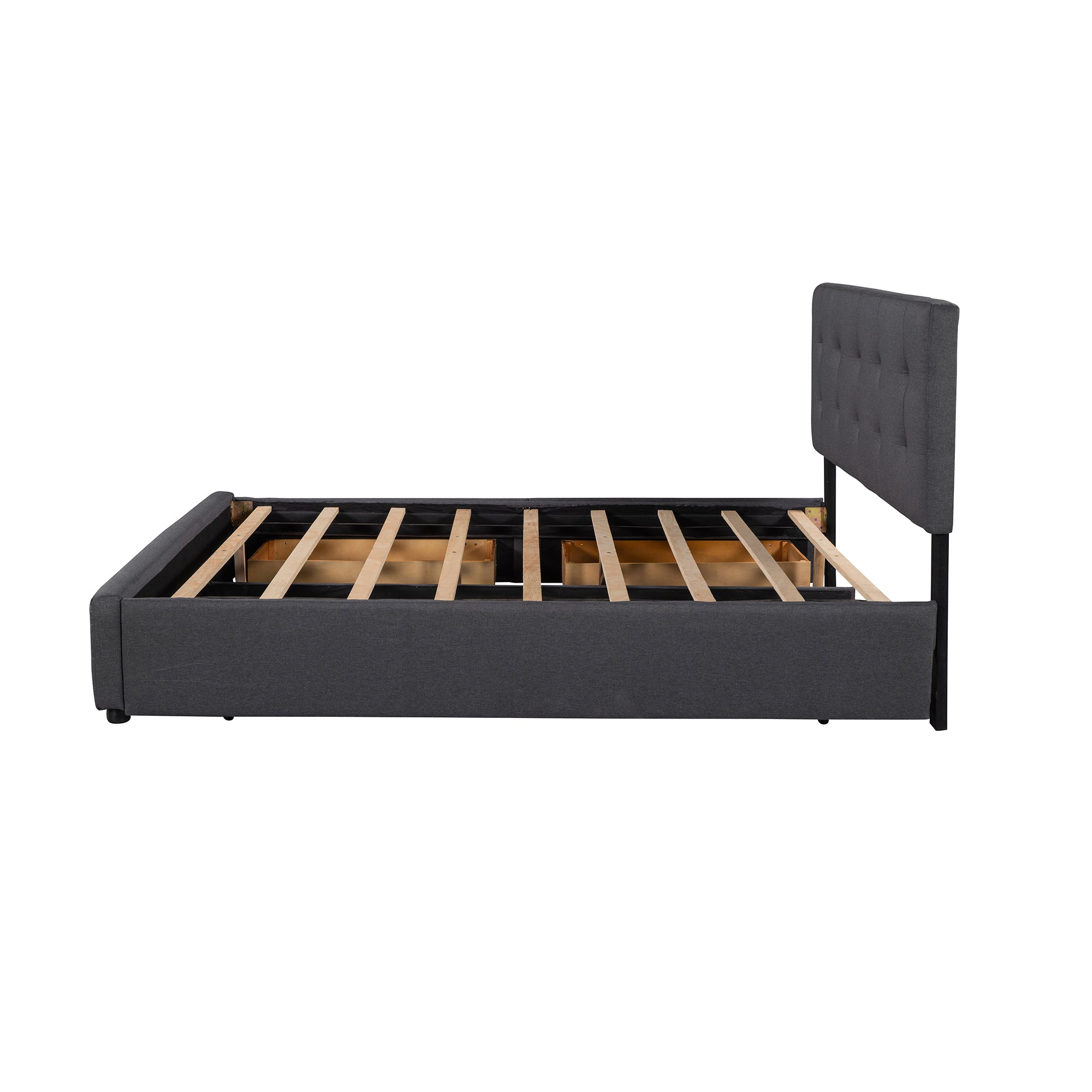 Queen Wood Frame Platform Bed with Drawers and Twin XL Trundle