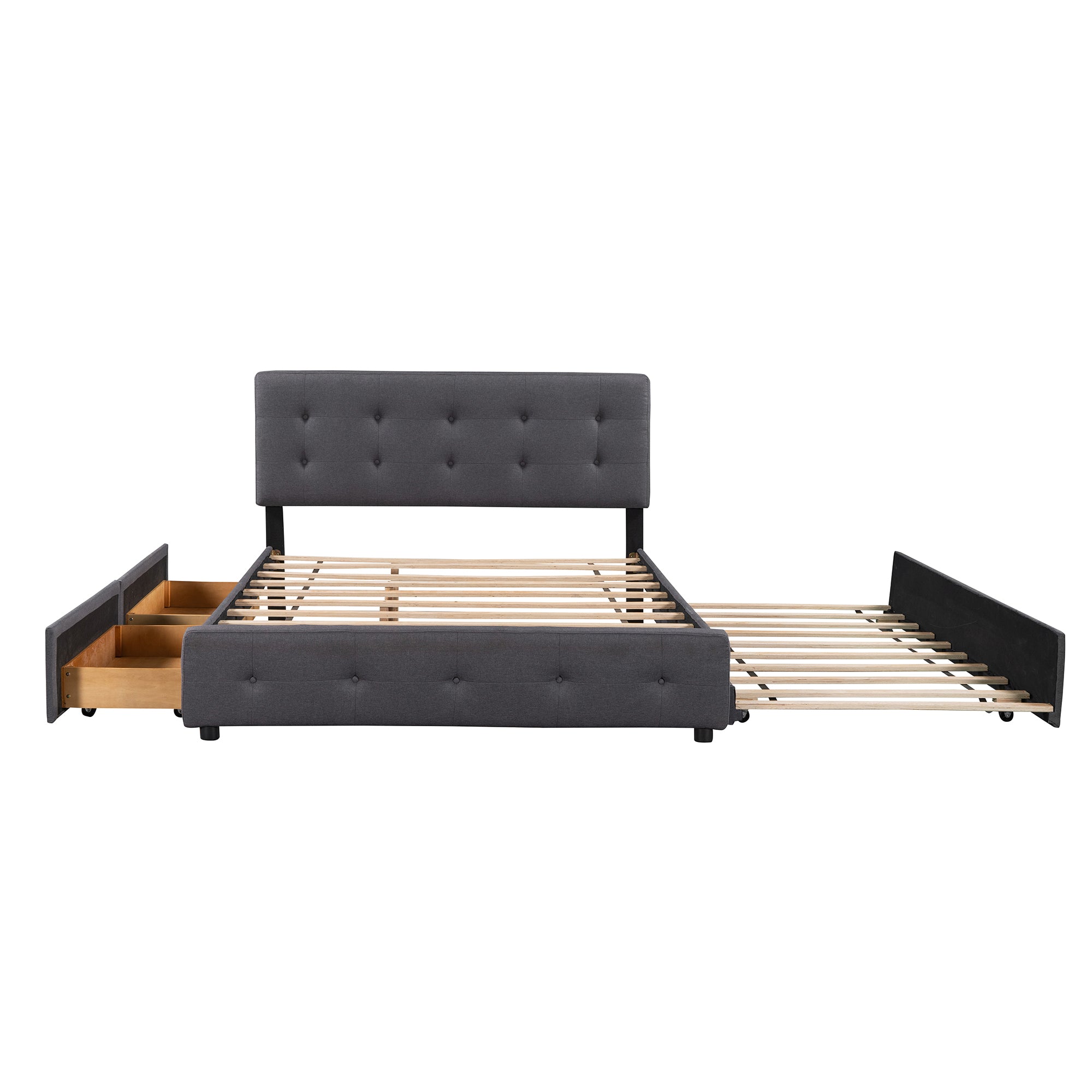 Queen Wood Frame Platform Bed with Drawers and Twin XL Trundle