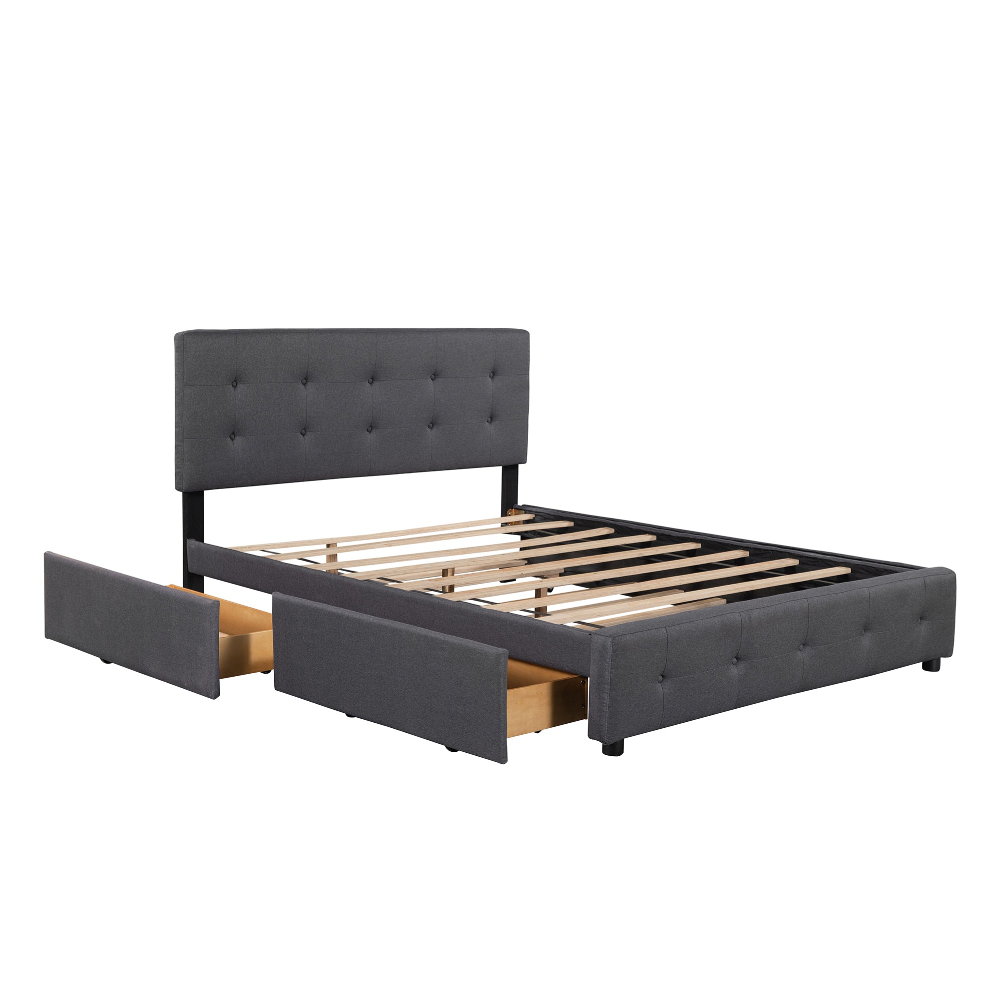 Queen Wood Frame Platform Bed with Drawers and Twin XL Trundle
