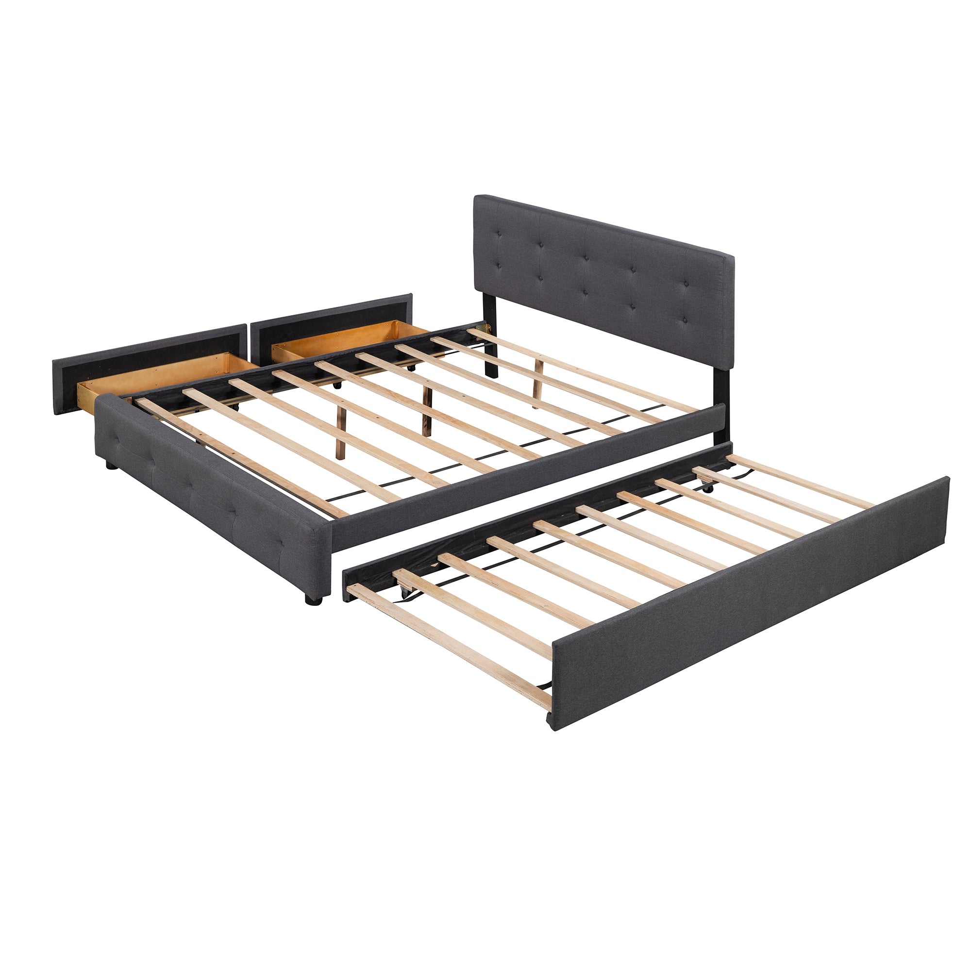 Queen Wood Frame Platform Bed with Drawers and Twin XL Trundle