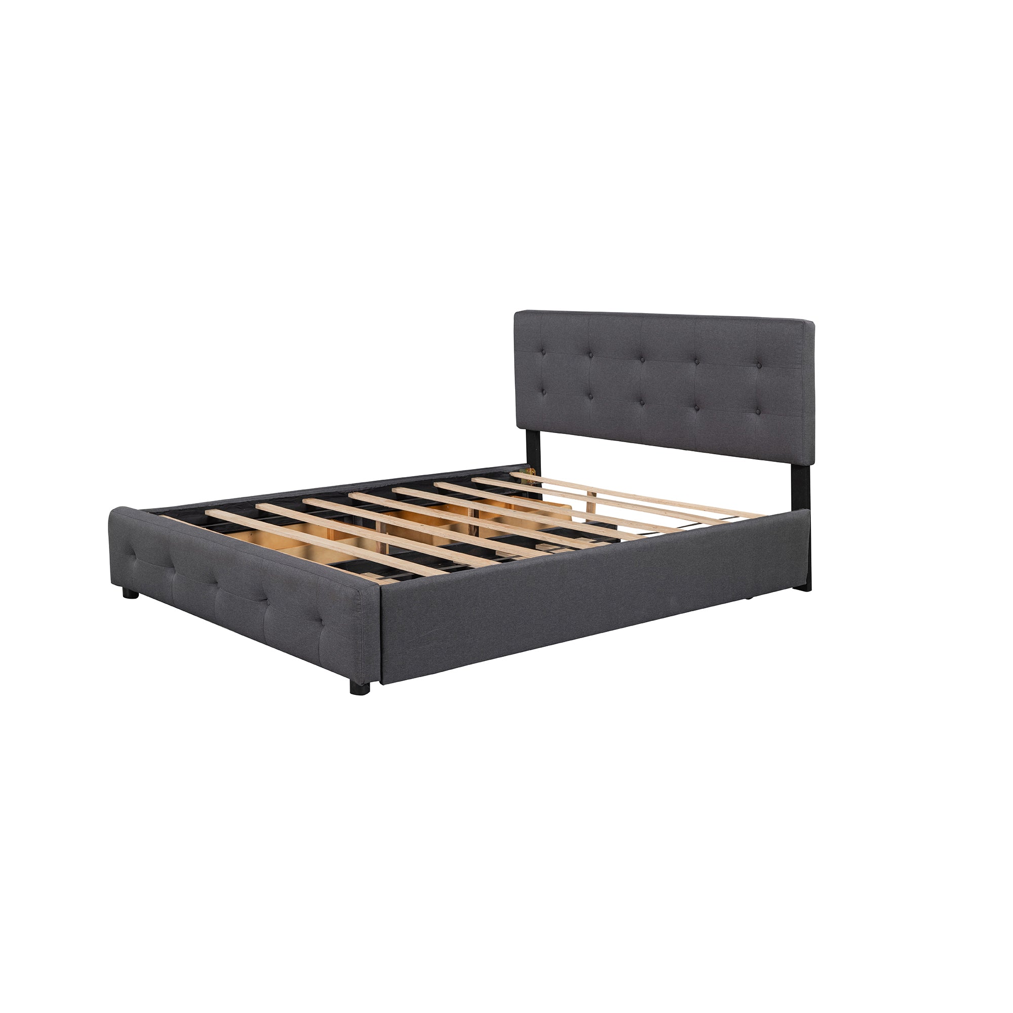 Queen Wood Frame Platform Bed with Drawers and Twin XL Trundle