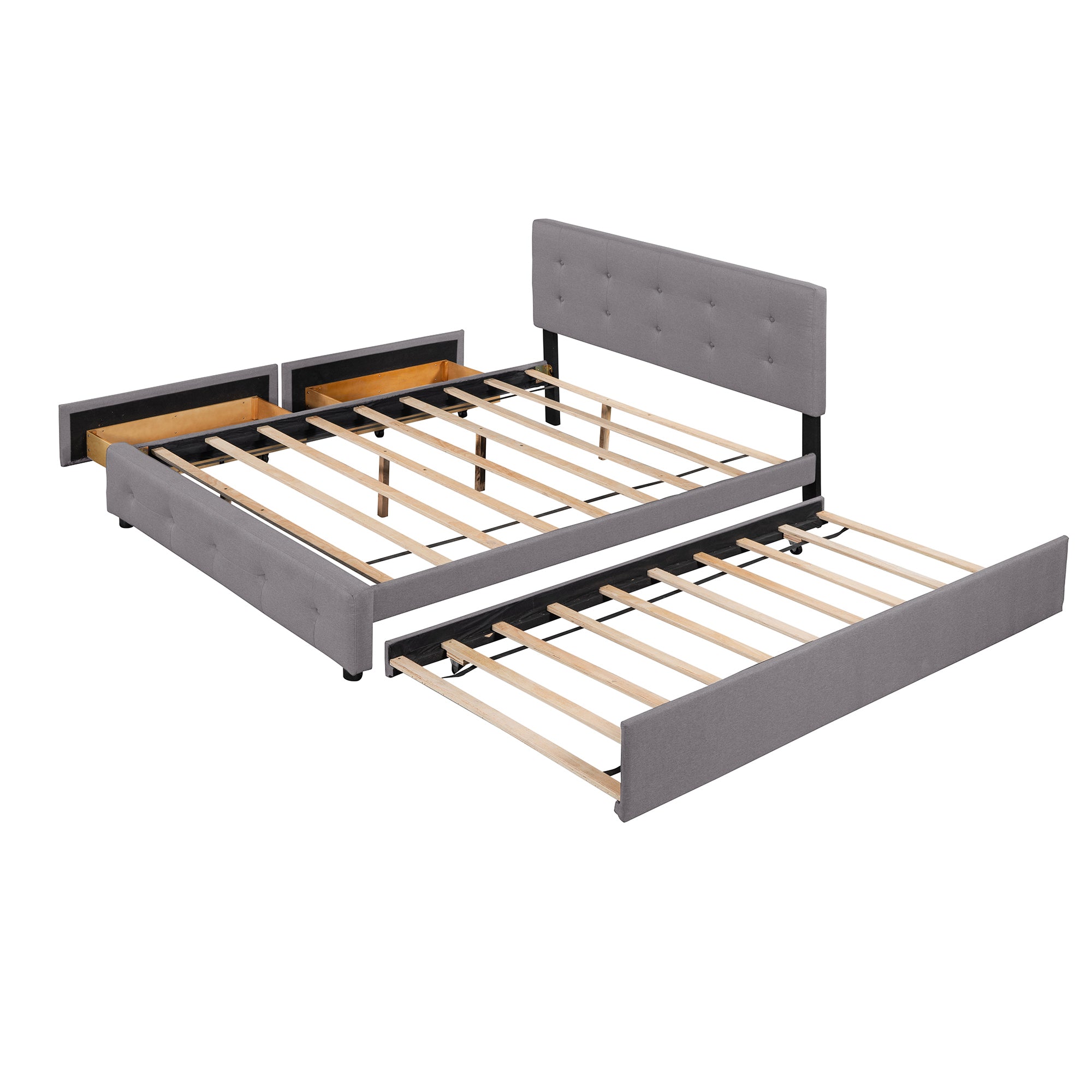 Queen Wood Frame Platform Bed with Drawers and Twin XL Trundle