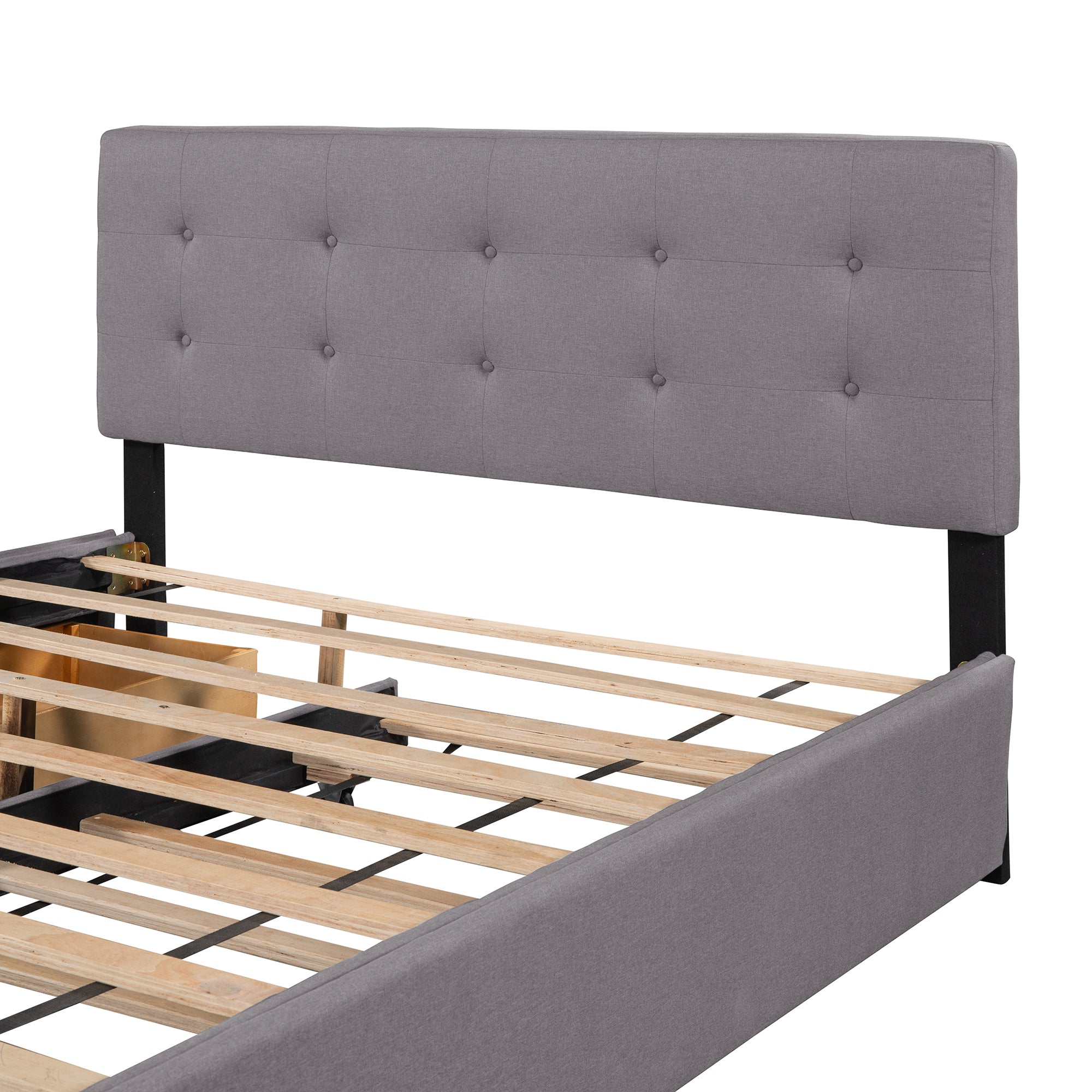 Queen Wood Frame Platform Bed with Drawers and Twin XL Trundle