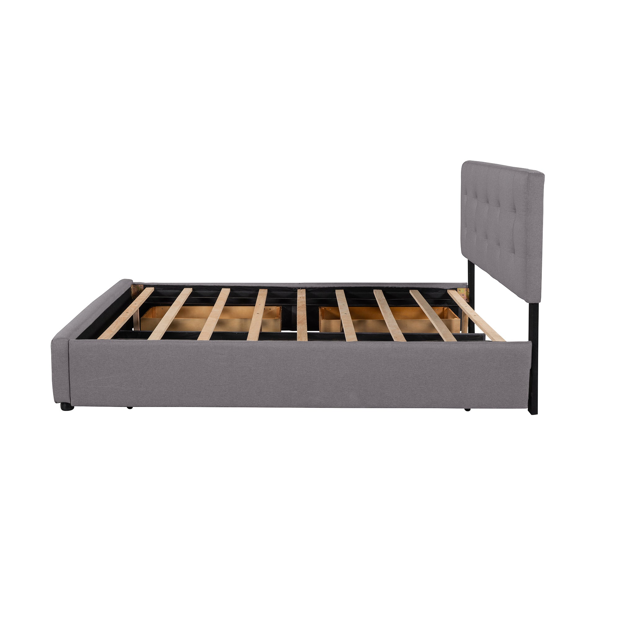 Queen Wood Frame Platform Bed with Drawers and Twin XL Trundle