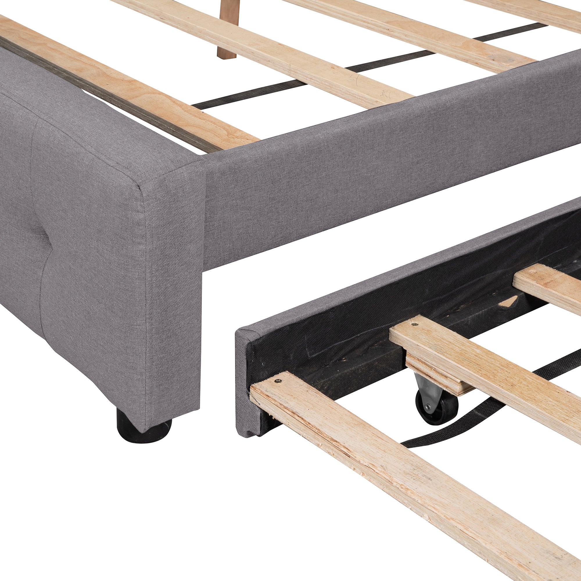 Queen Wood Frame Platform Bed with Drawers and Twin XL Trundle