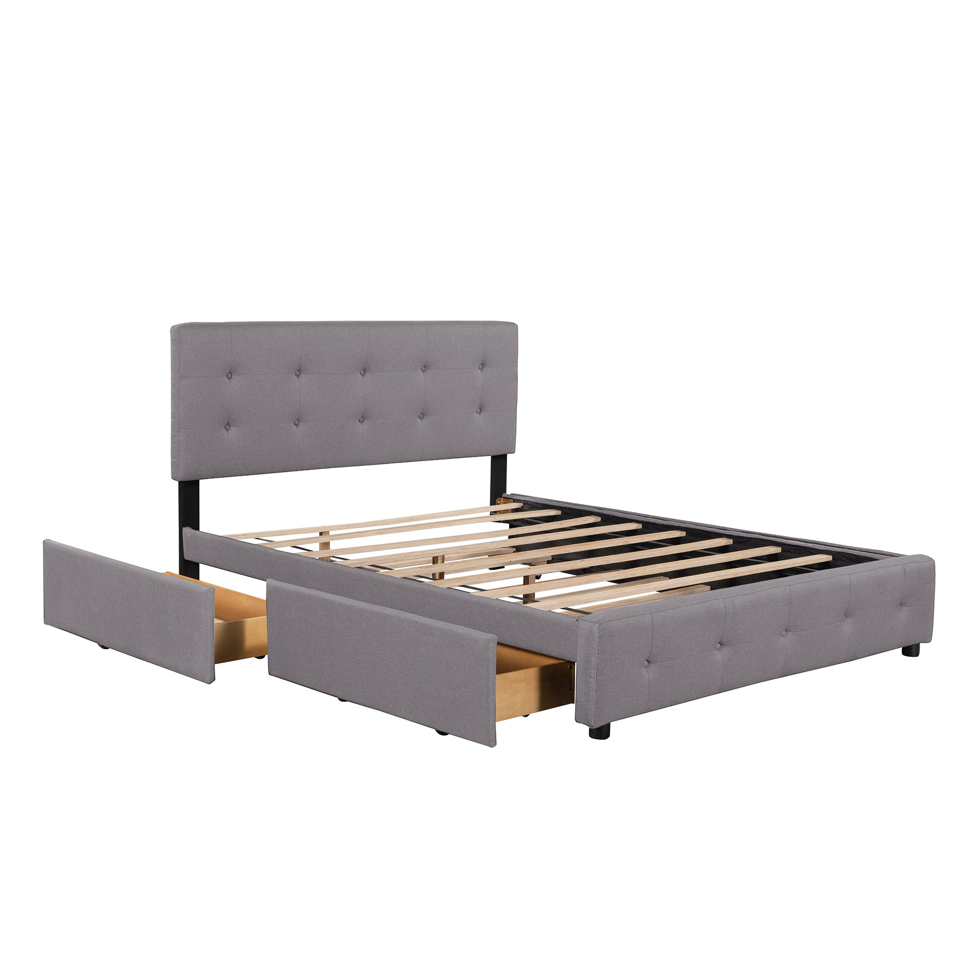Queen Wood Frame Platform Bed with Drawers and Twin XL Trundle