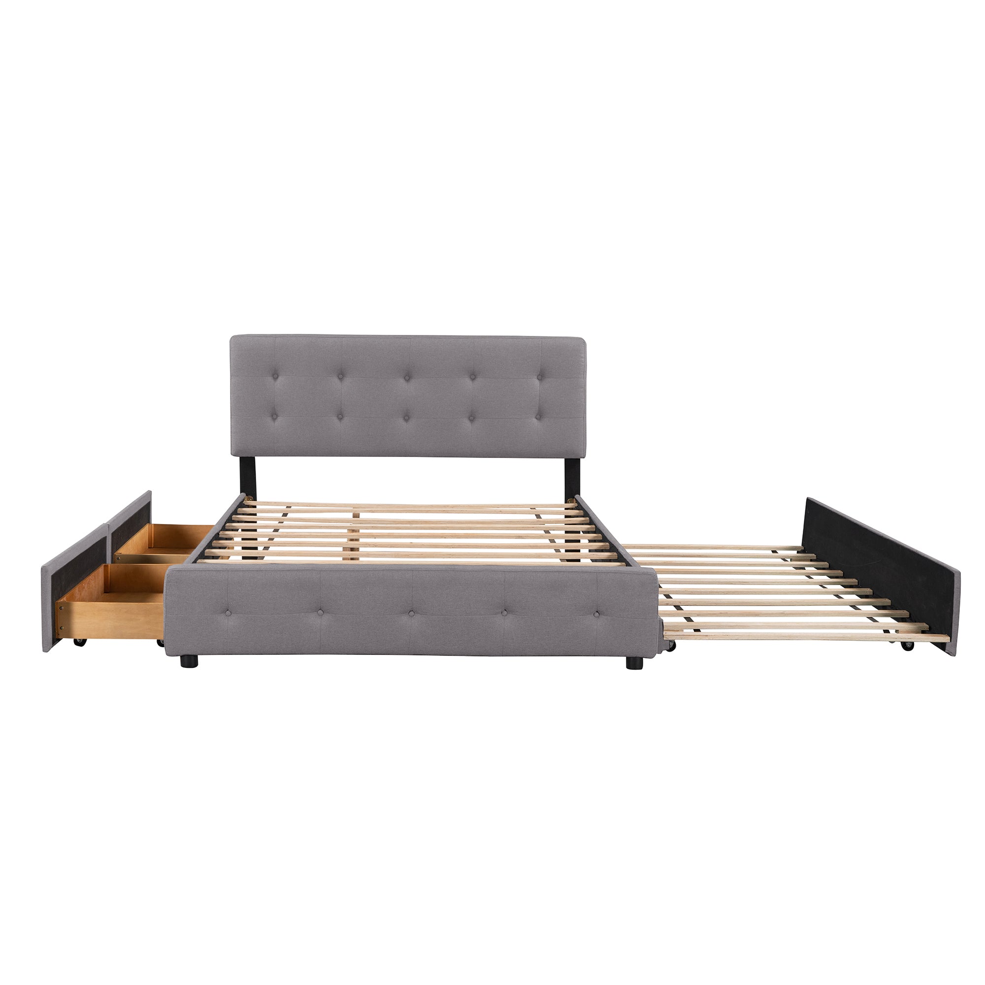 Queen Wood Frame Platform Bed with Drawers and Twin XL Trundle