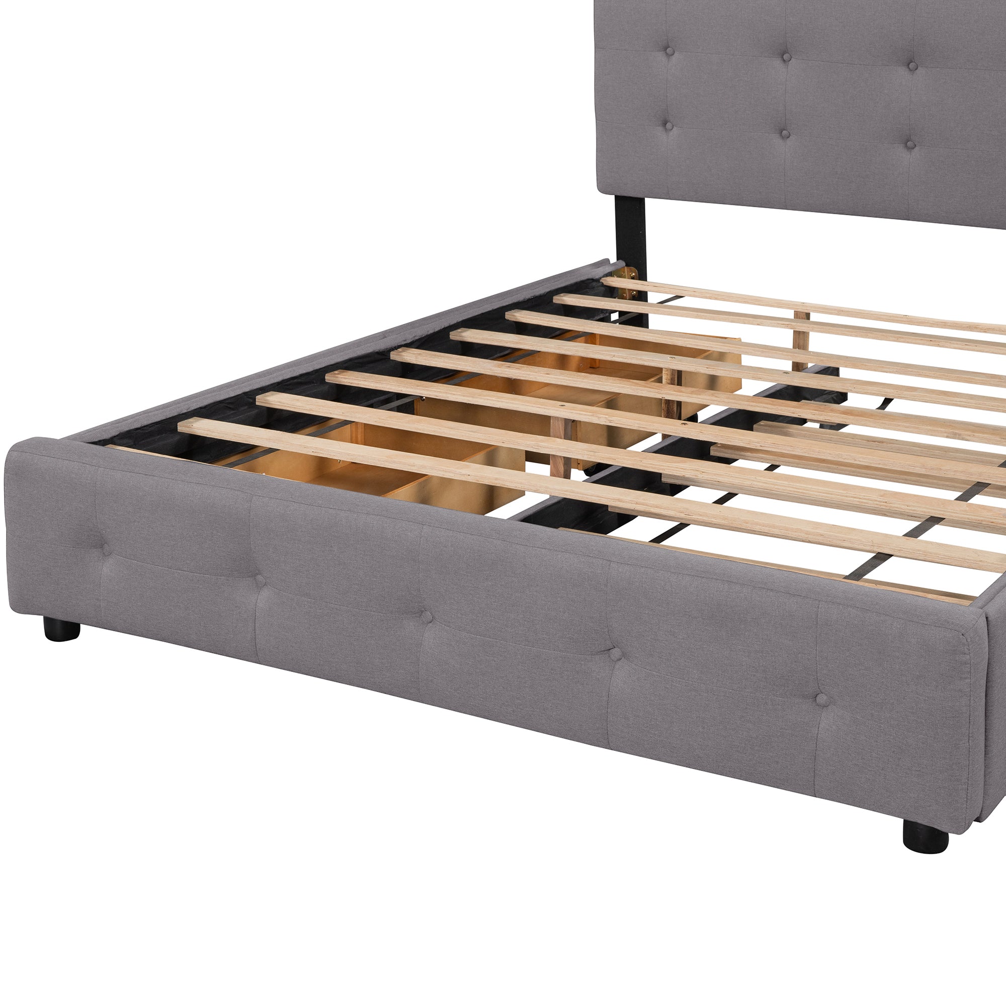 Queen Wood Frame Platform Bed with Drawers and Twin XL Trundle