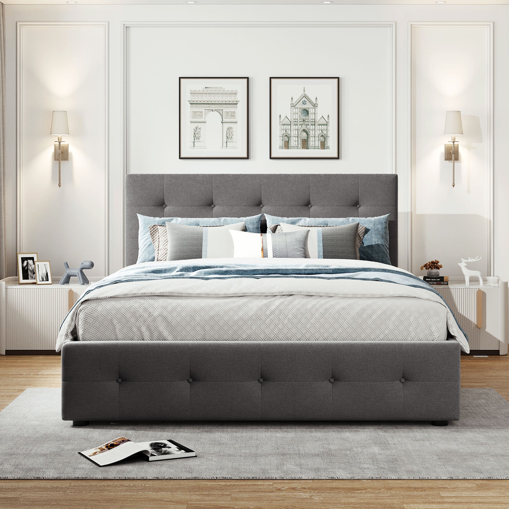 Queen Wood Frame Platform Bed with Drawers and Twin XL Trundle