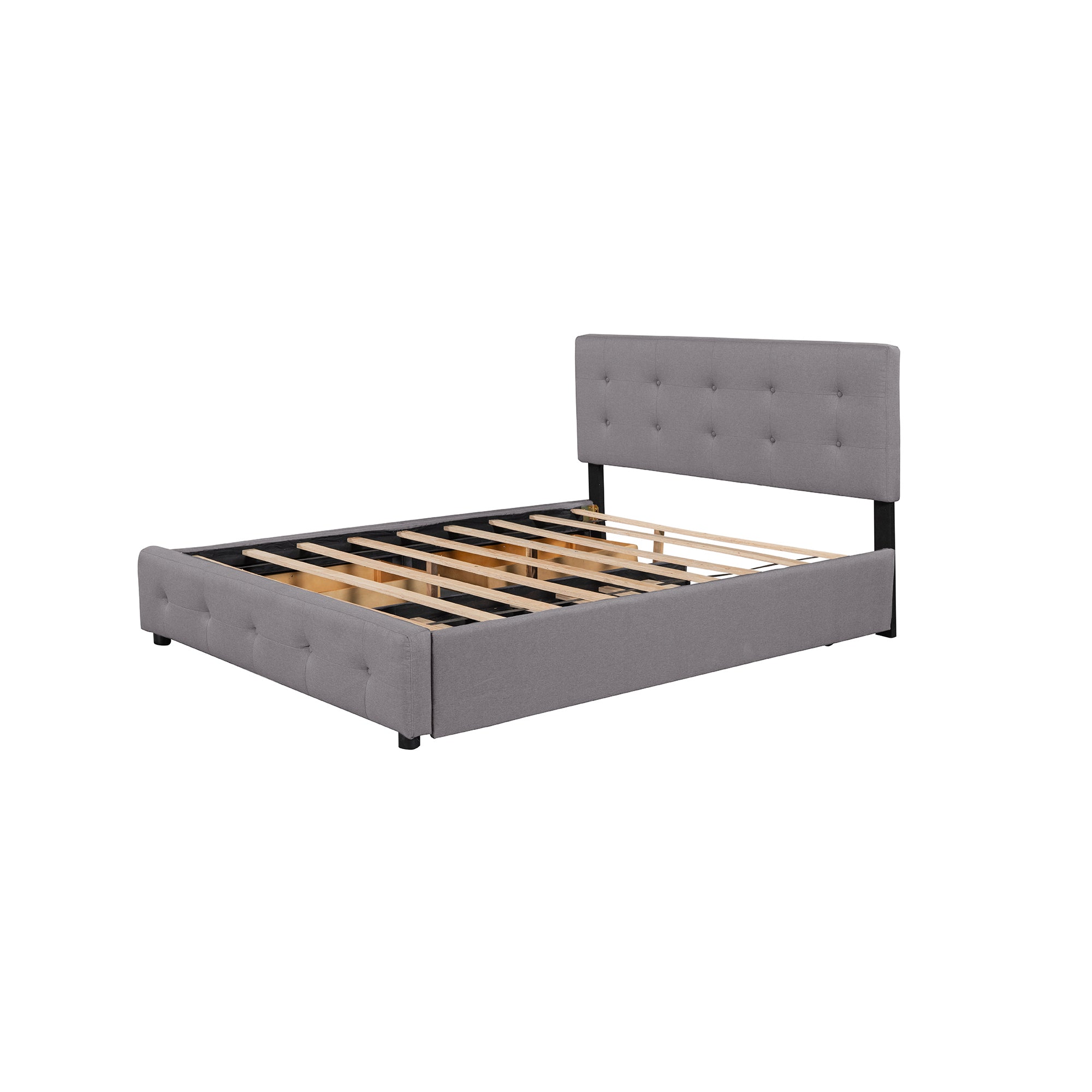 Queen Wood Frame Platform Bed with Drawers and Twin XL Trundle