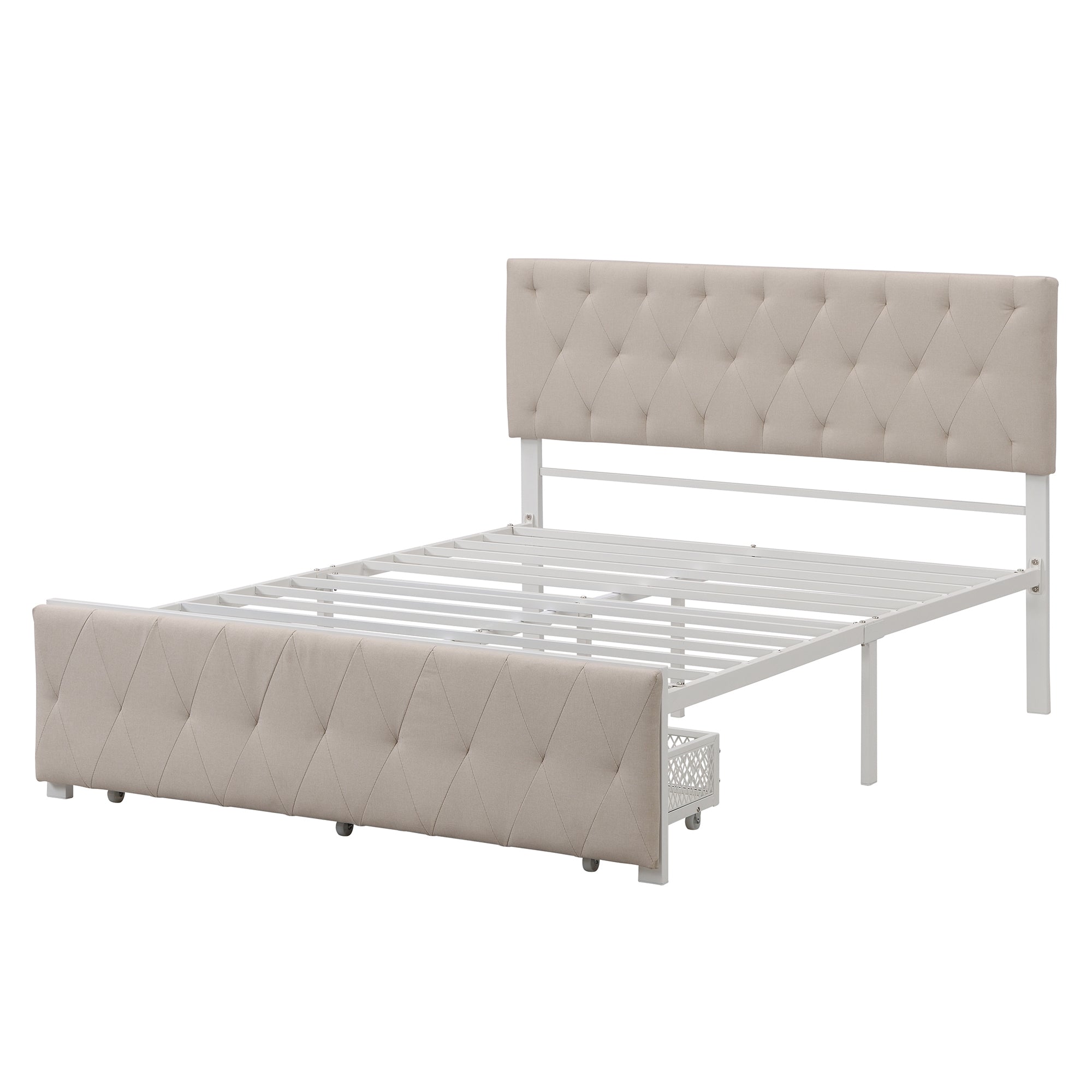Twin/Queen/Full Metal Frame Linen Platform Bed with Drawer