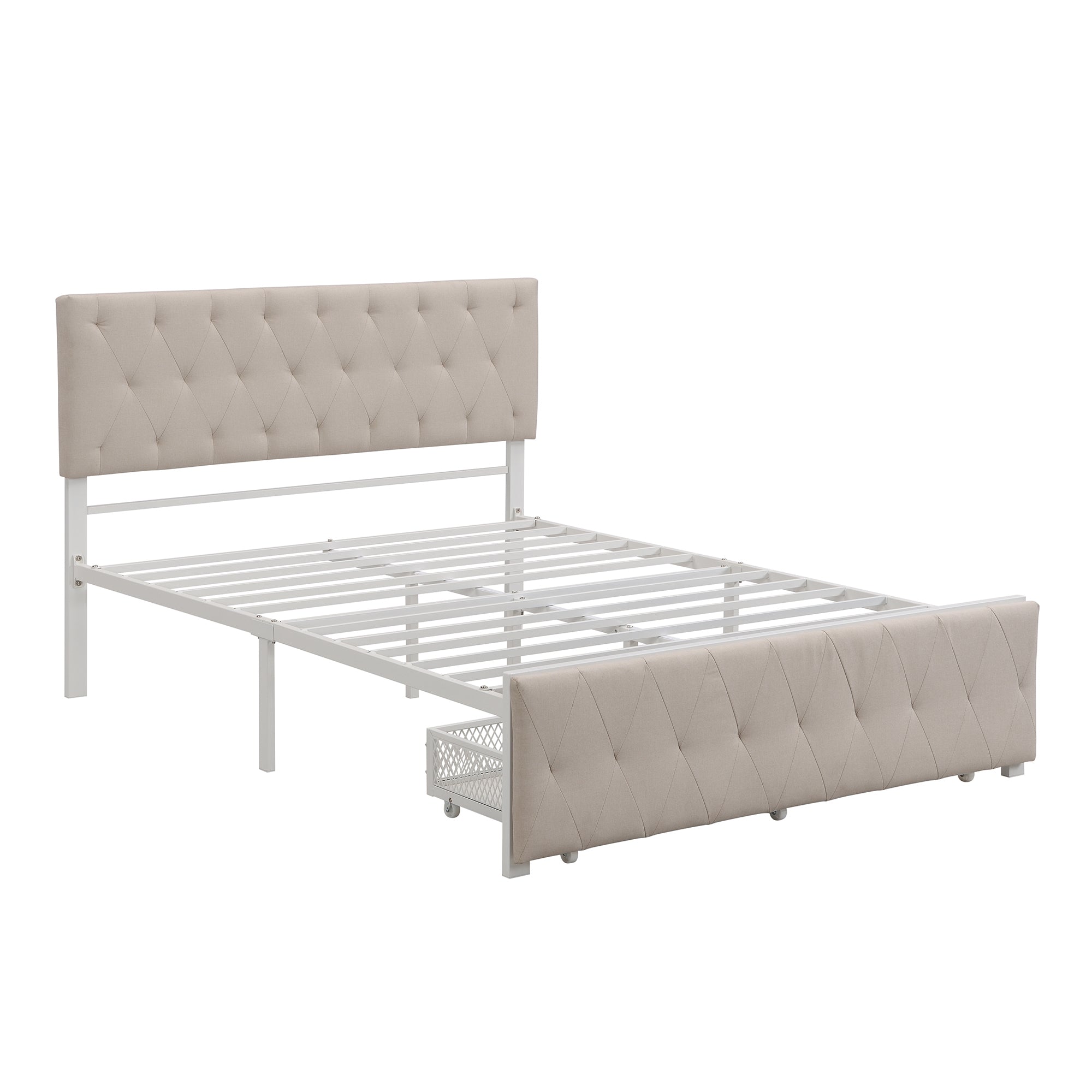 Twin/Queen/Full Metal Frame Linen Platform Bed with Drawer
