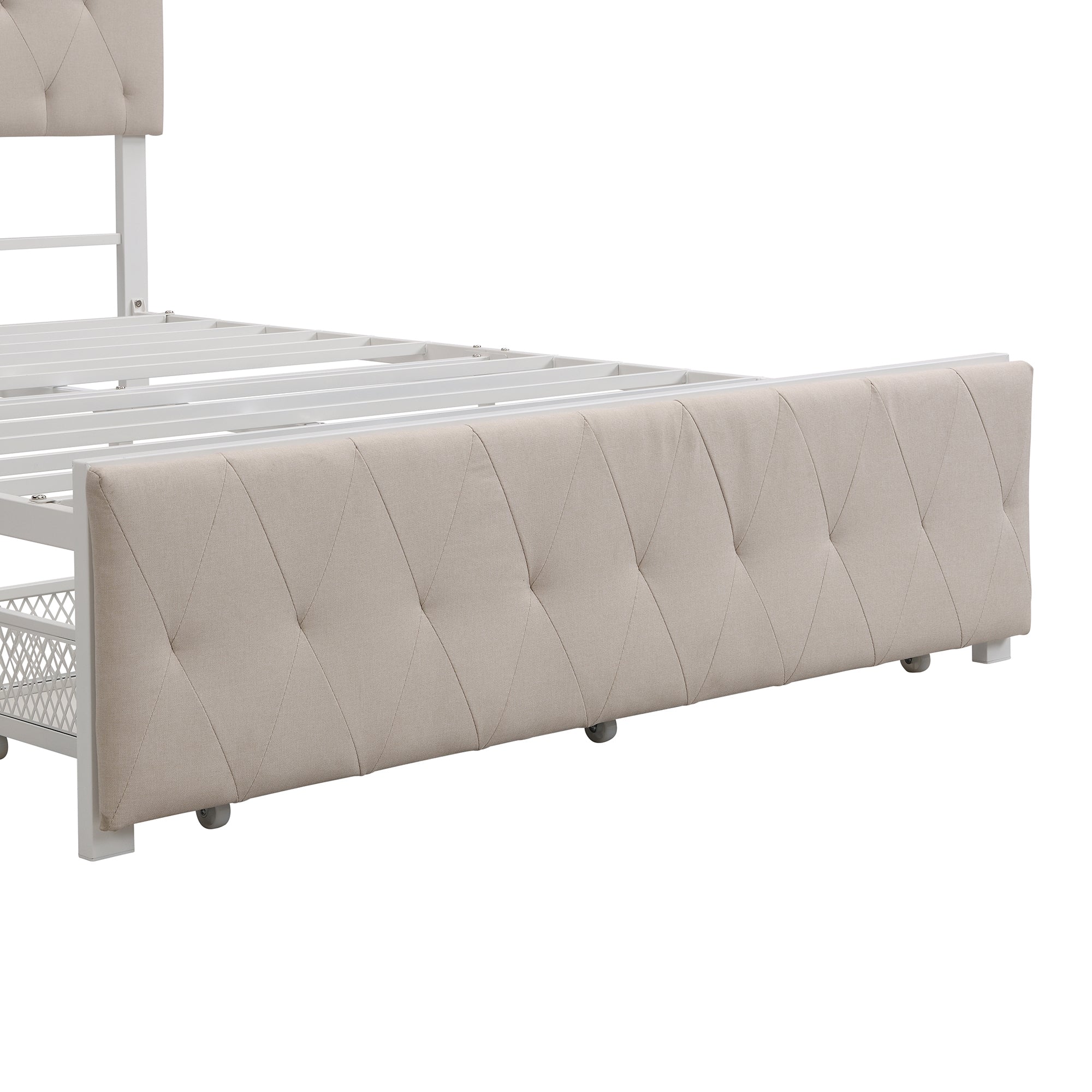 Twin/Queen/Full Metal Frame Linen Platform Bed with Drawer