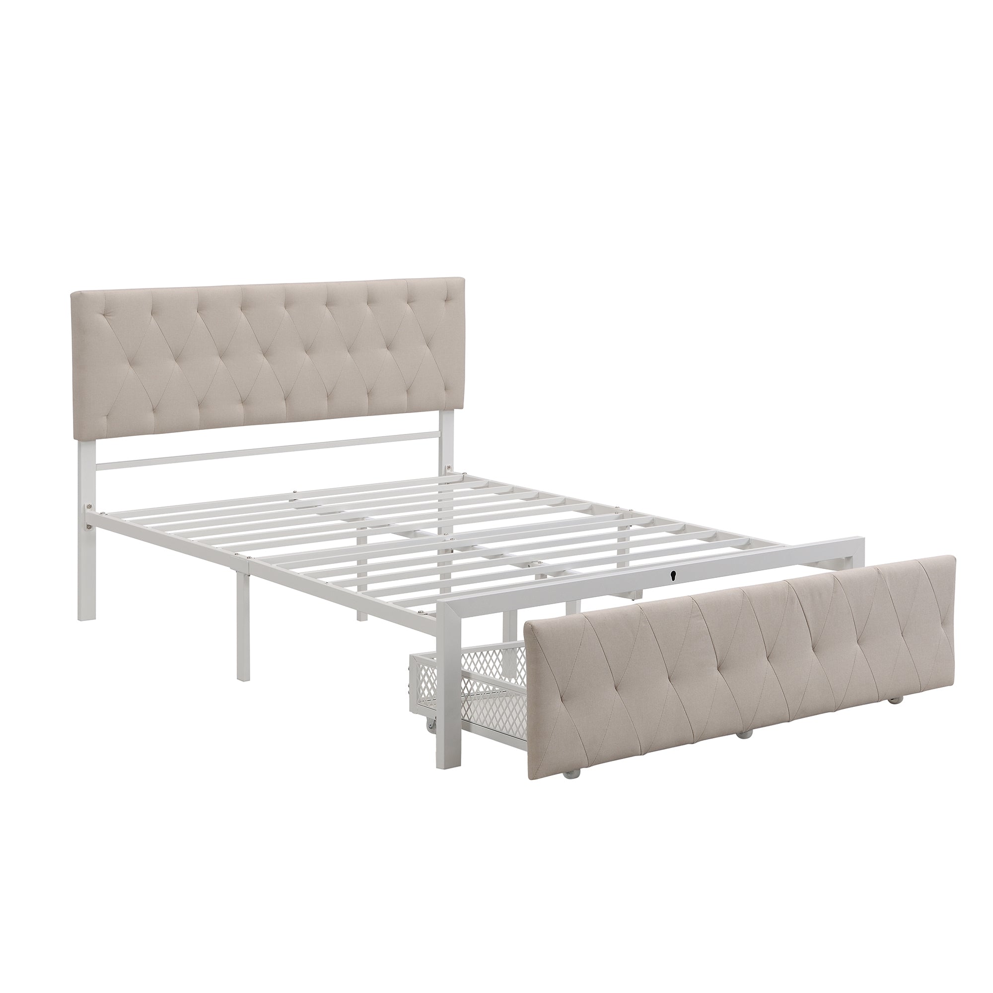 Twin/Queen/Full Metal Frame Linen Platform Bed with Drawer