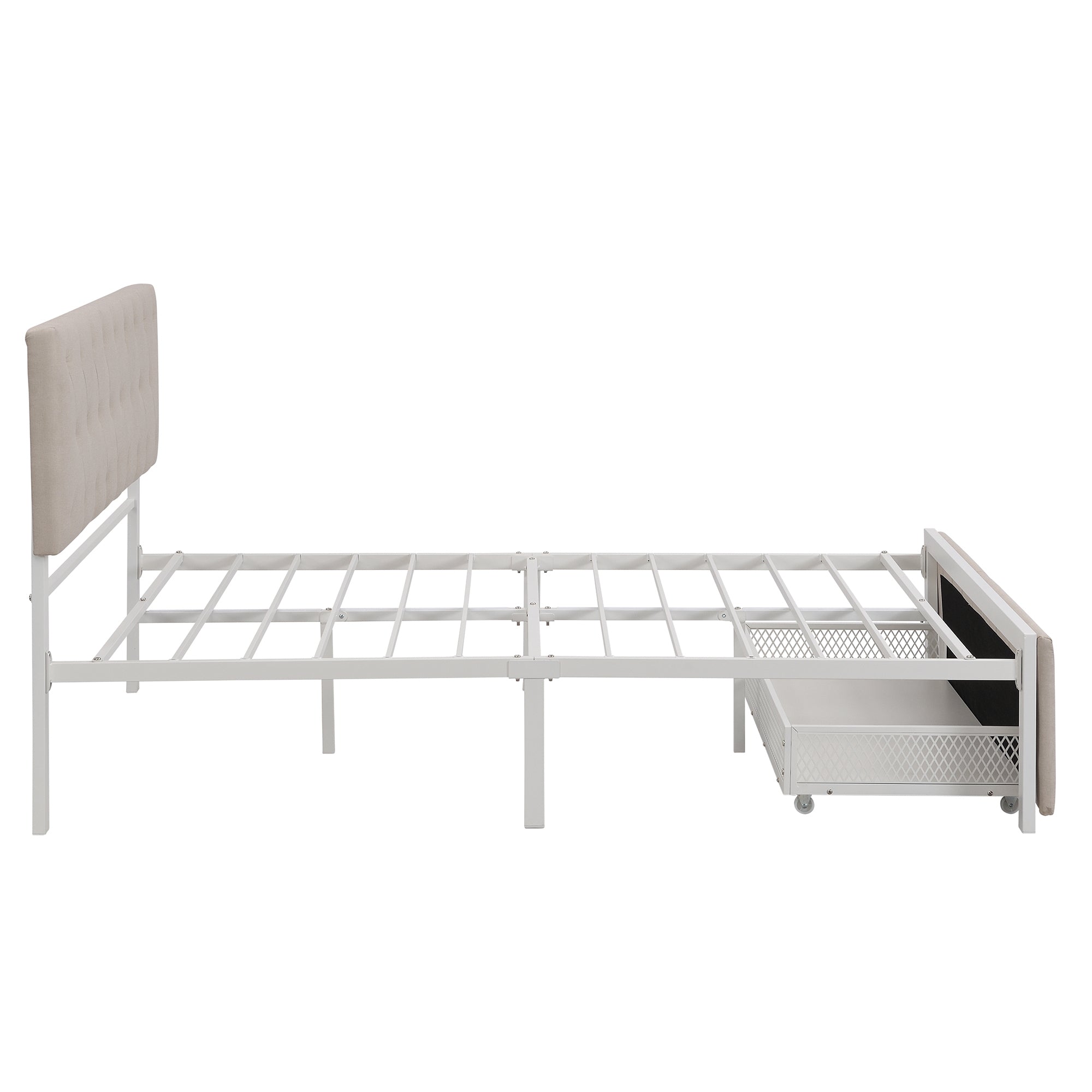 Twin/Queen/Full Metal Frame Linen Platform Bed with Drawer