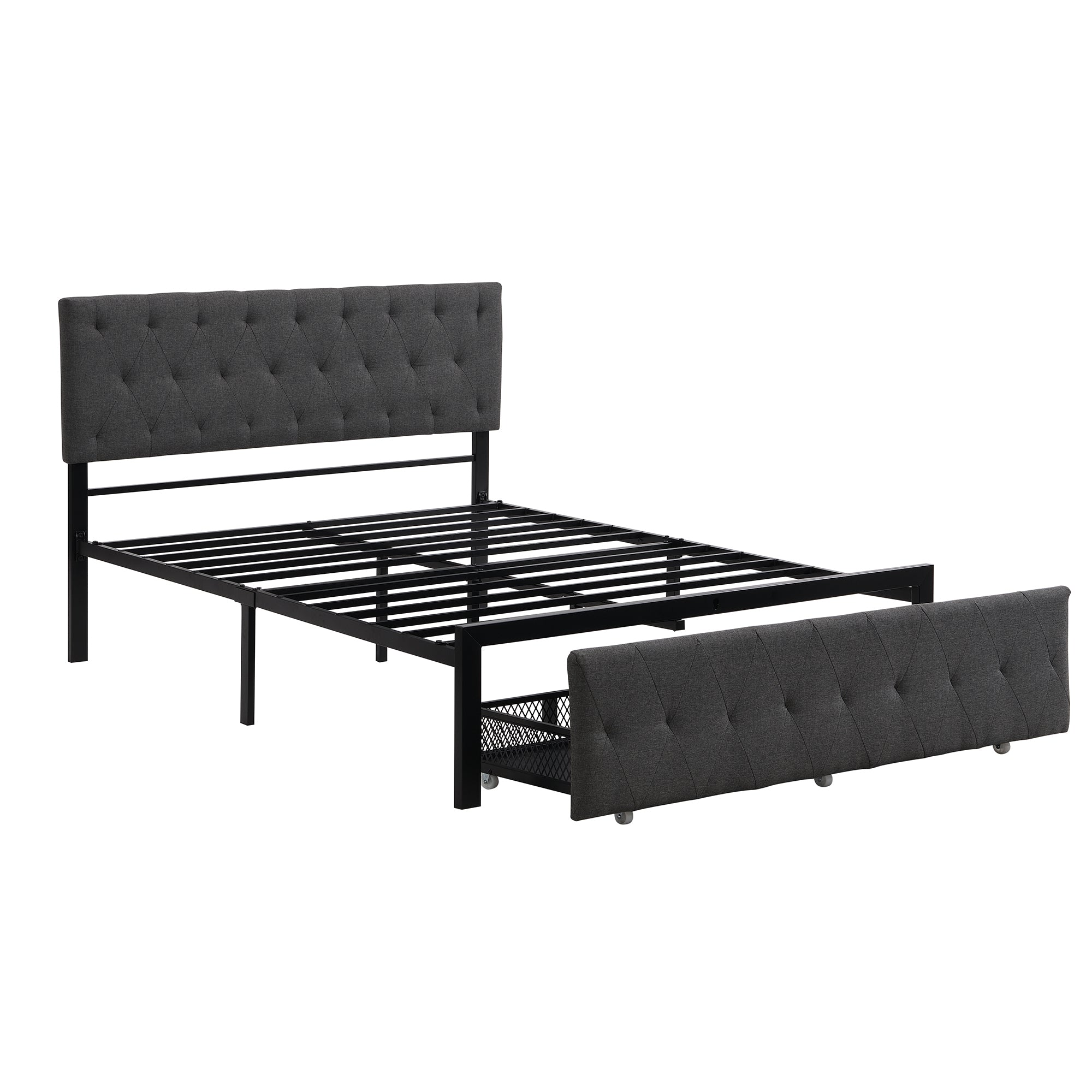 Twin/Queen/Full Metal Frame Linen Platform Bed with Drawer