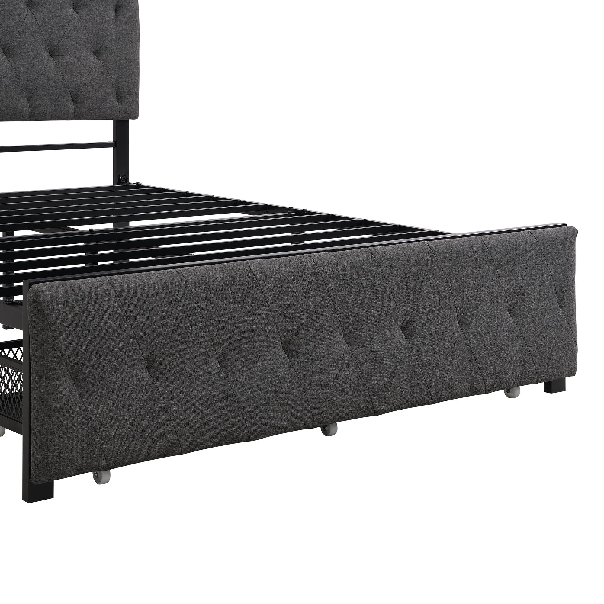 Twin/Queen/Full Metal Frame Linen Platform Bed with Drawer