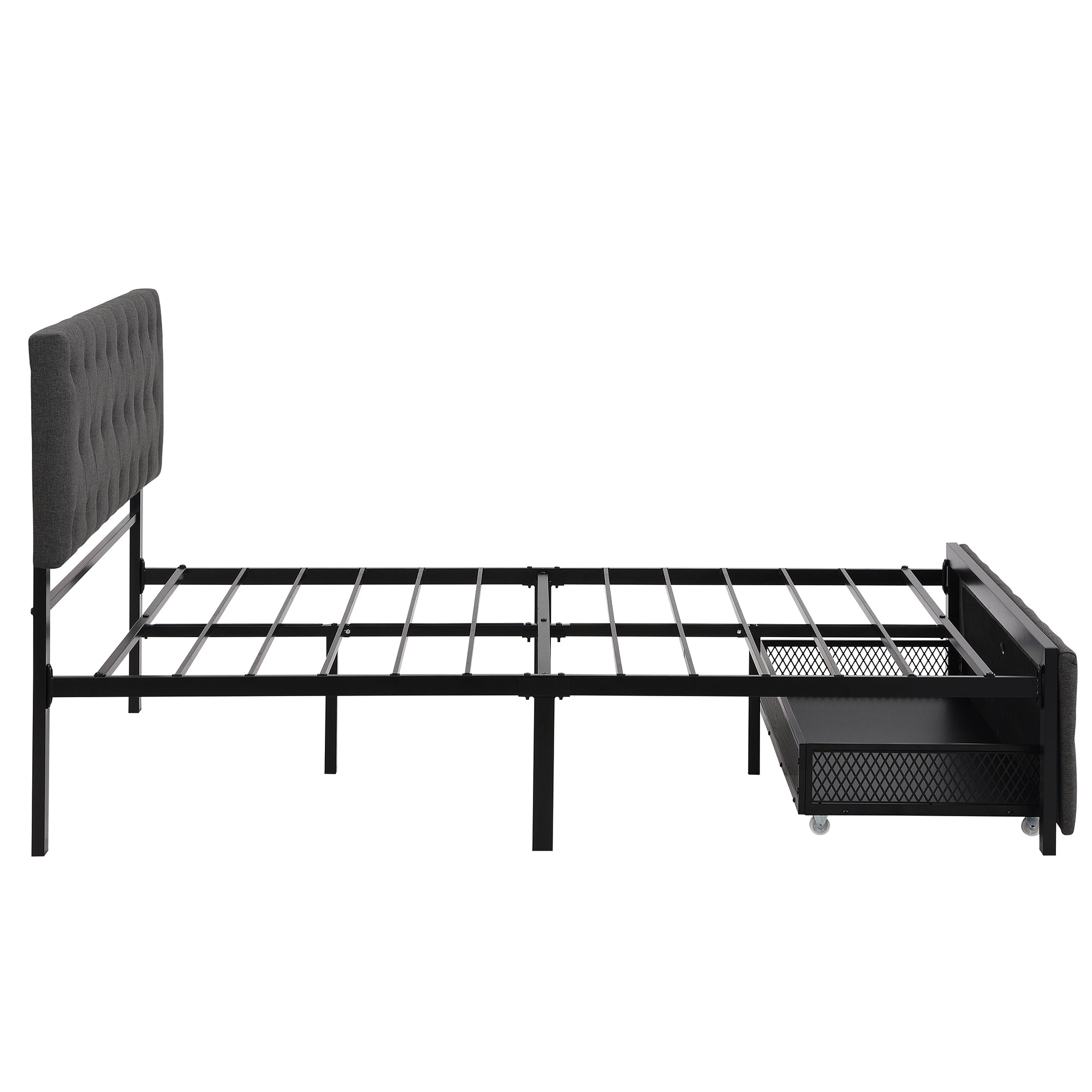 Twin/Queen/Full Metal Frame Linen Platform Bed with Drawer