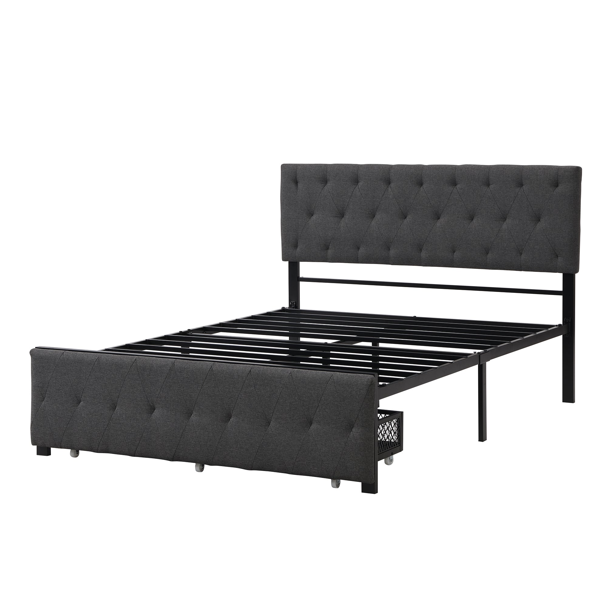 Twin/Queen/Full Metal Frame Linen Platform Bed with Drawer