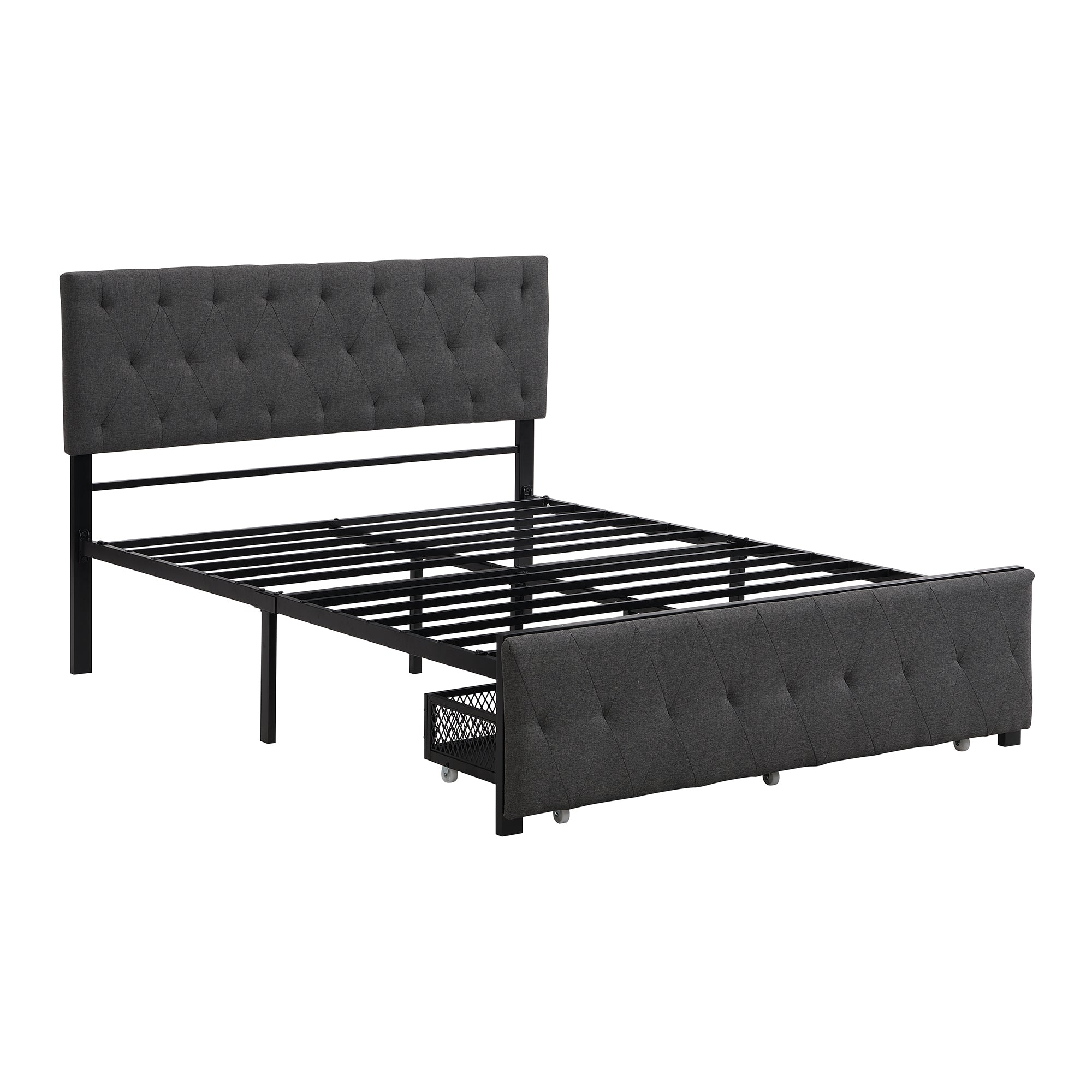 Twin/Queen/Full Metal Frame Linen Platform Bed with Drawer